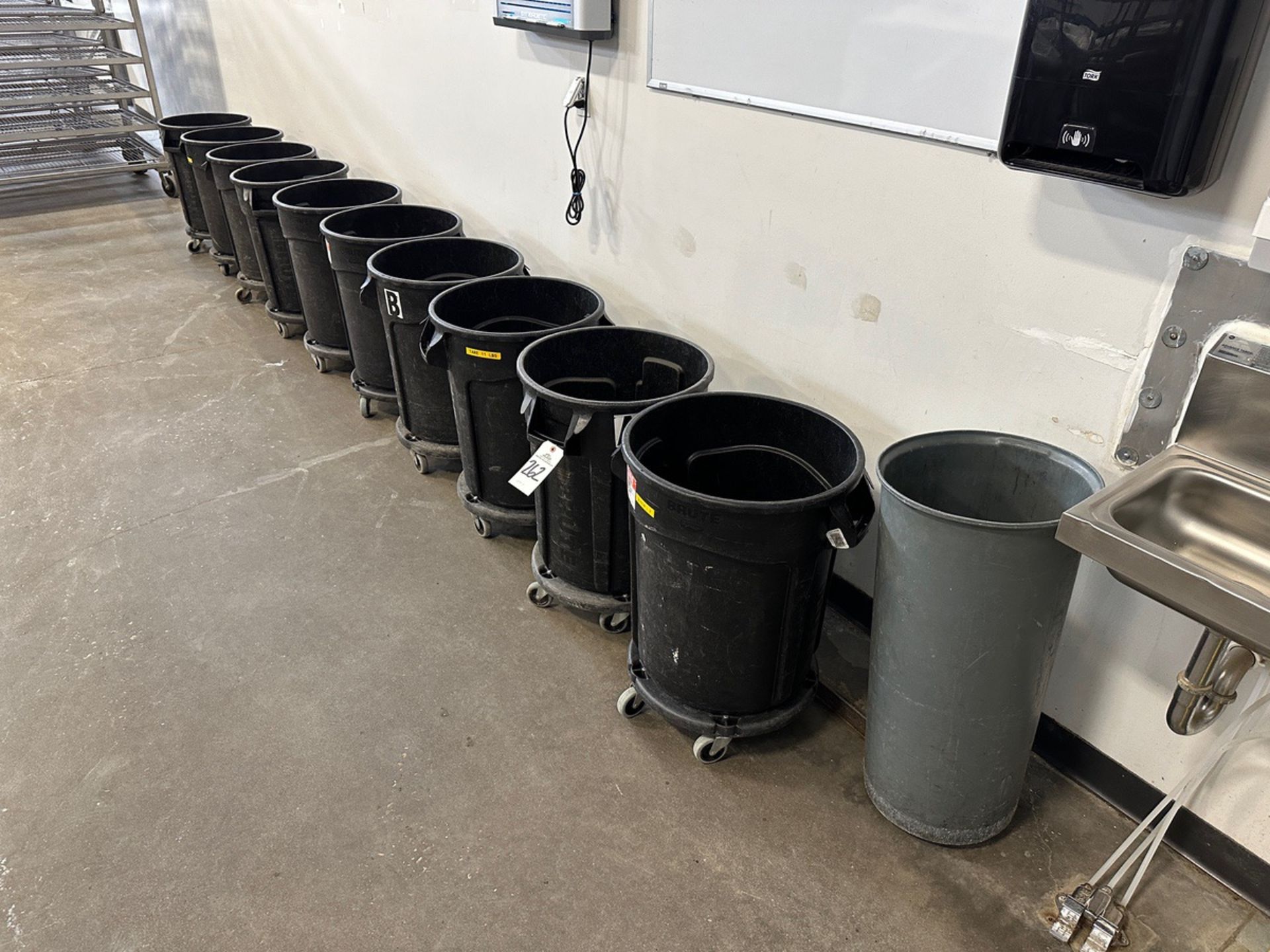 Lot of (11) 35 Gallon Garbage Cans on Dollies | Rig Fee $50