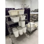 Lot of White Plastic Bins and Buckets with Carts | Rig Fee $50