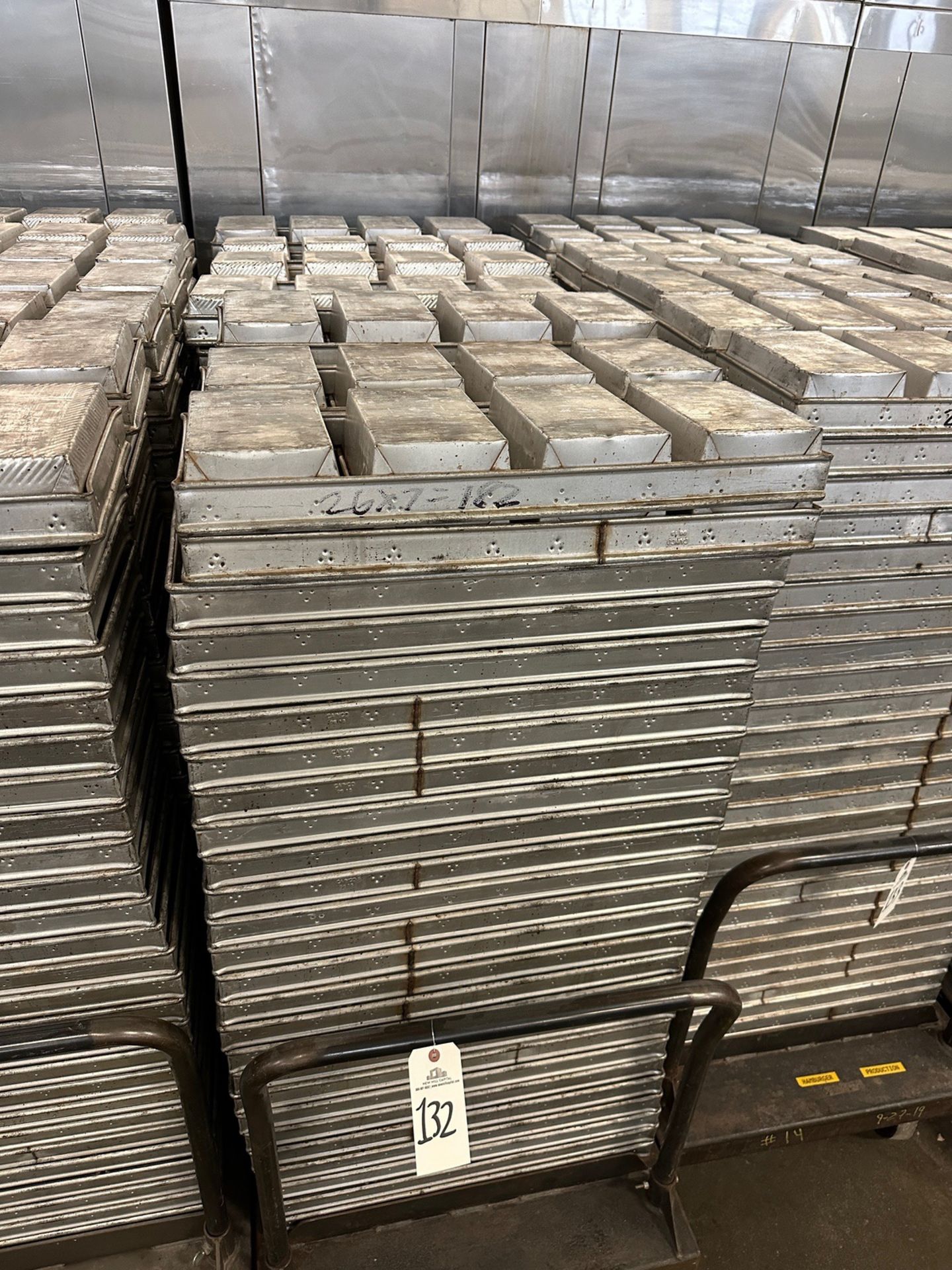 Approx. (182) 4-Loaf Bread Baking Pans on Heavy Duty Pan Cart (Approx. 9" x 25.5") | Rig Fee $50