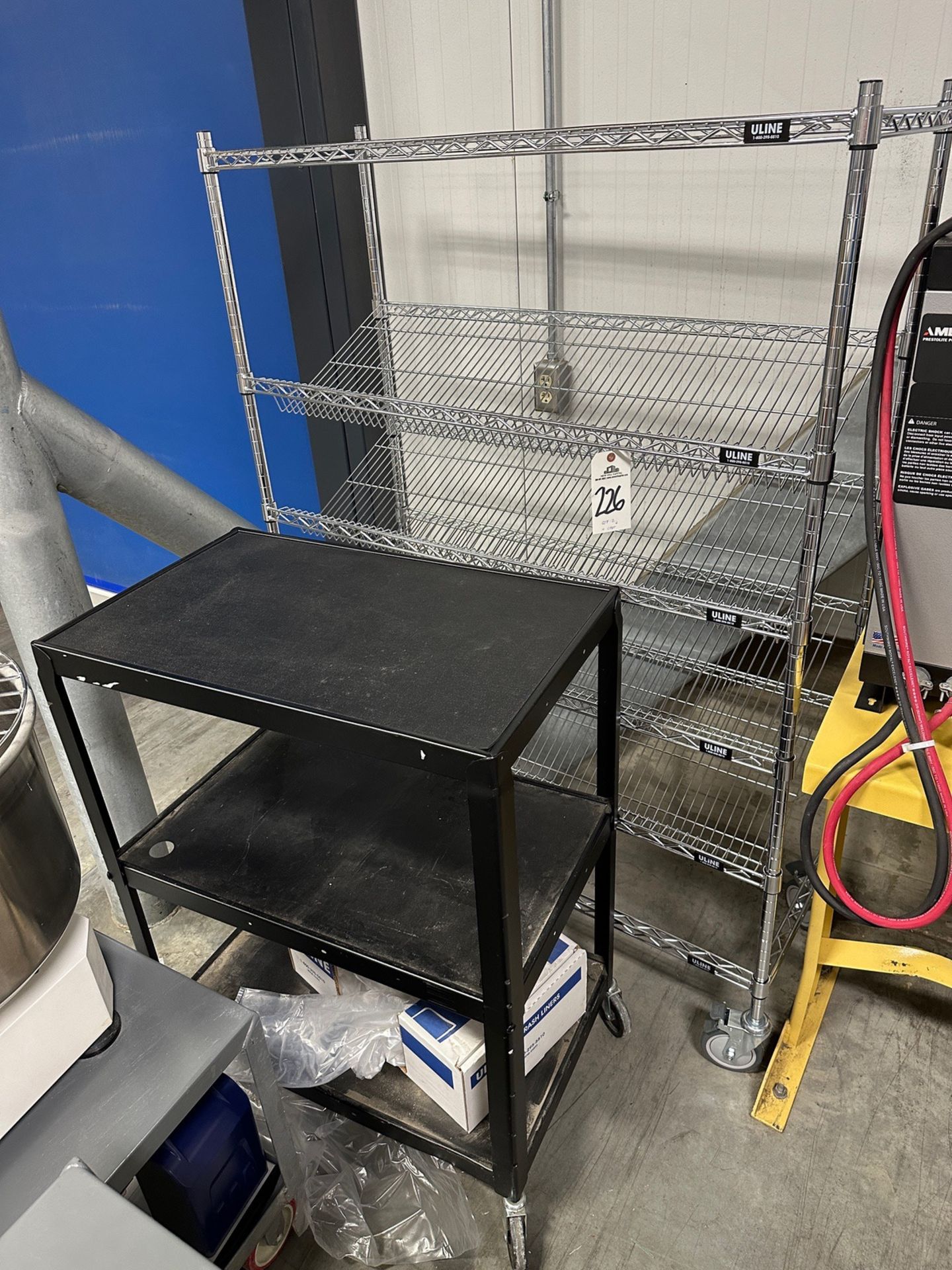 Lot of Wire Shelving Unit and Utility Cart (Approx. 4' x 18" x 69" O.H. and 20" x 3 | Rig Fee $25