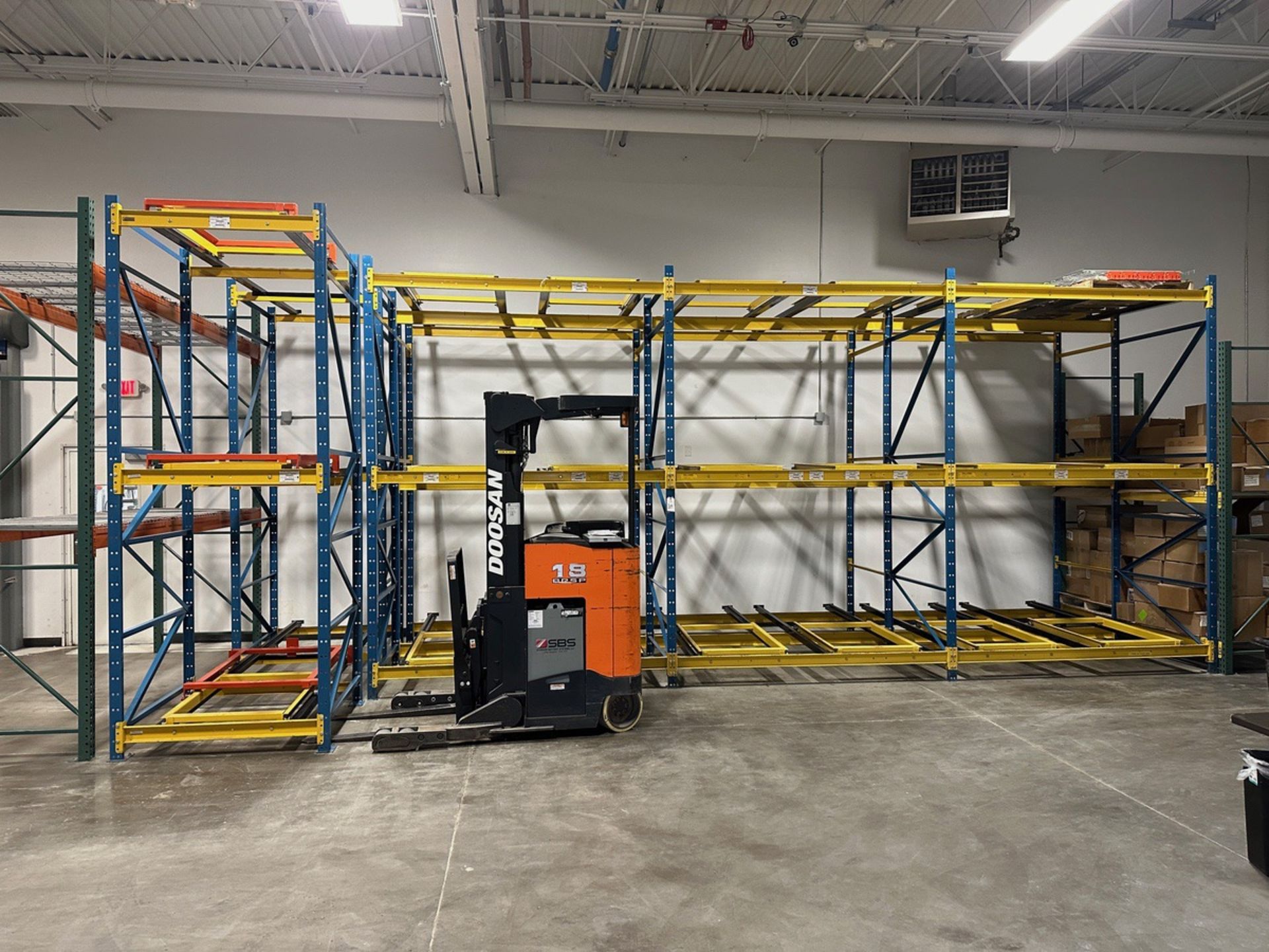 Lot of Gravity Pallet Racking (2 Bays Deep) - (4) 12' x 8' Uprights - (2) 12' x 12' | Rig Fee $1200