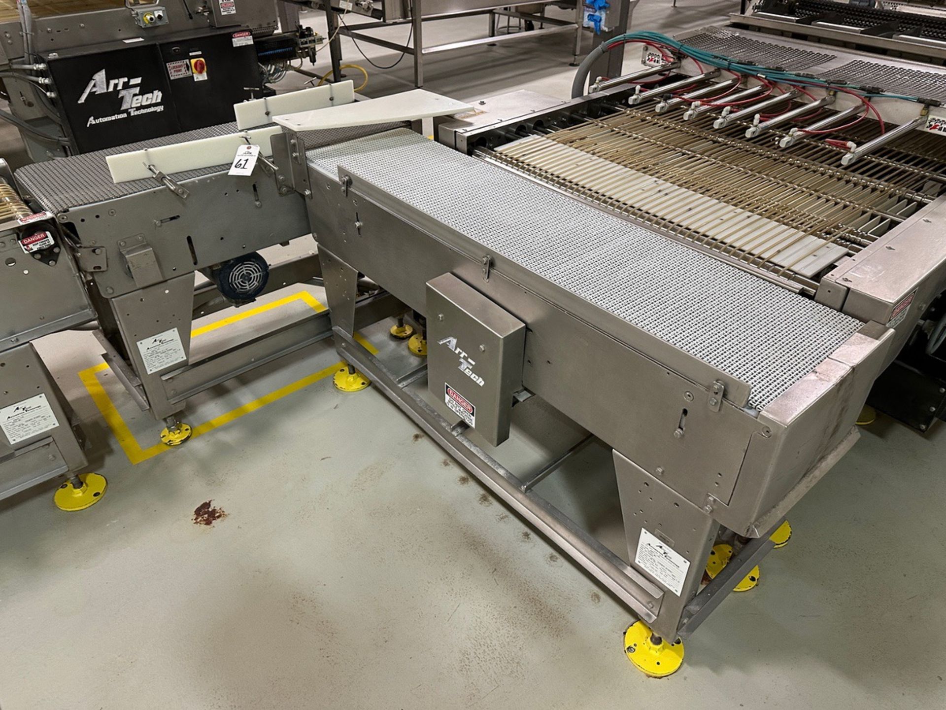 Lot of (2) Arr-Tech Intralox Belt over Stainless Steel Conveyors (Approx. 16" x 4' and 16" x 66")