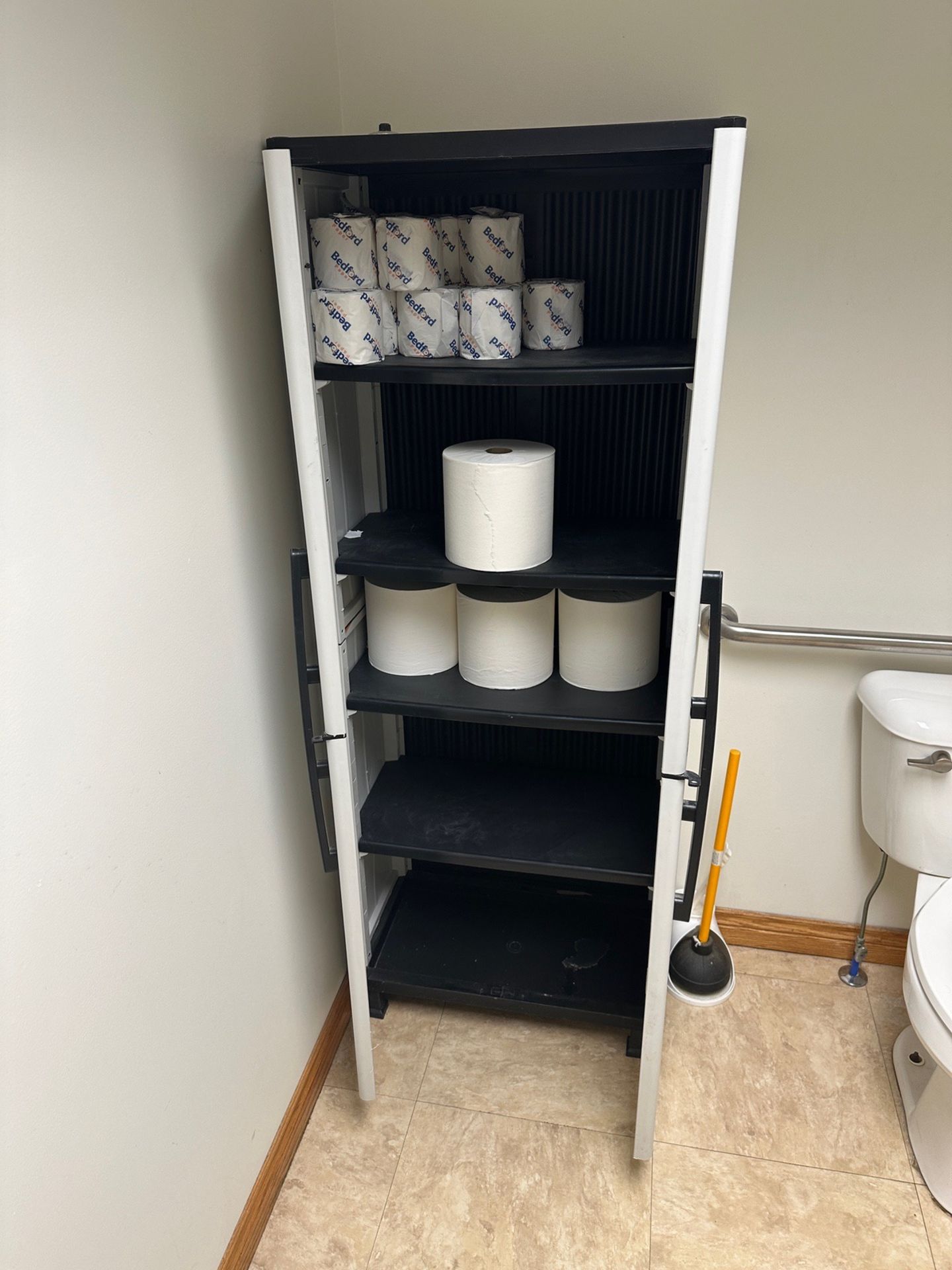 Lot of (2) Bathroom Storage Cabinets with Supplies | Rig Fee $200 - Image 2 of 2