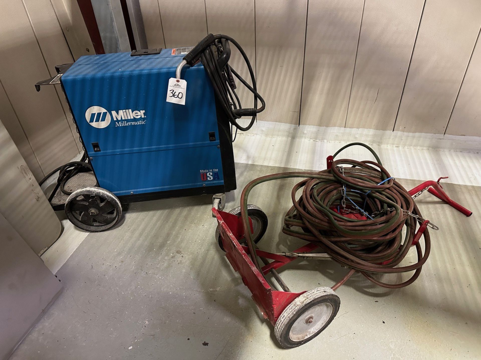 Lot of Millermatic 210 Wire Welder with Welding Cart, Hoses and Screen | Rig Fee $50
