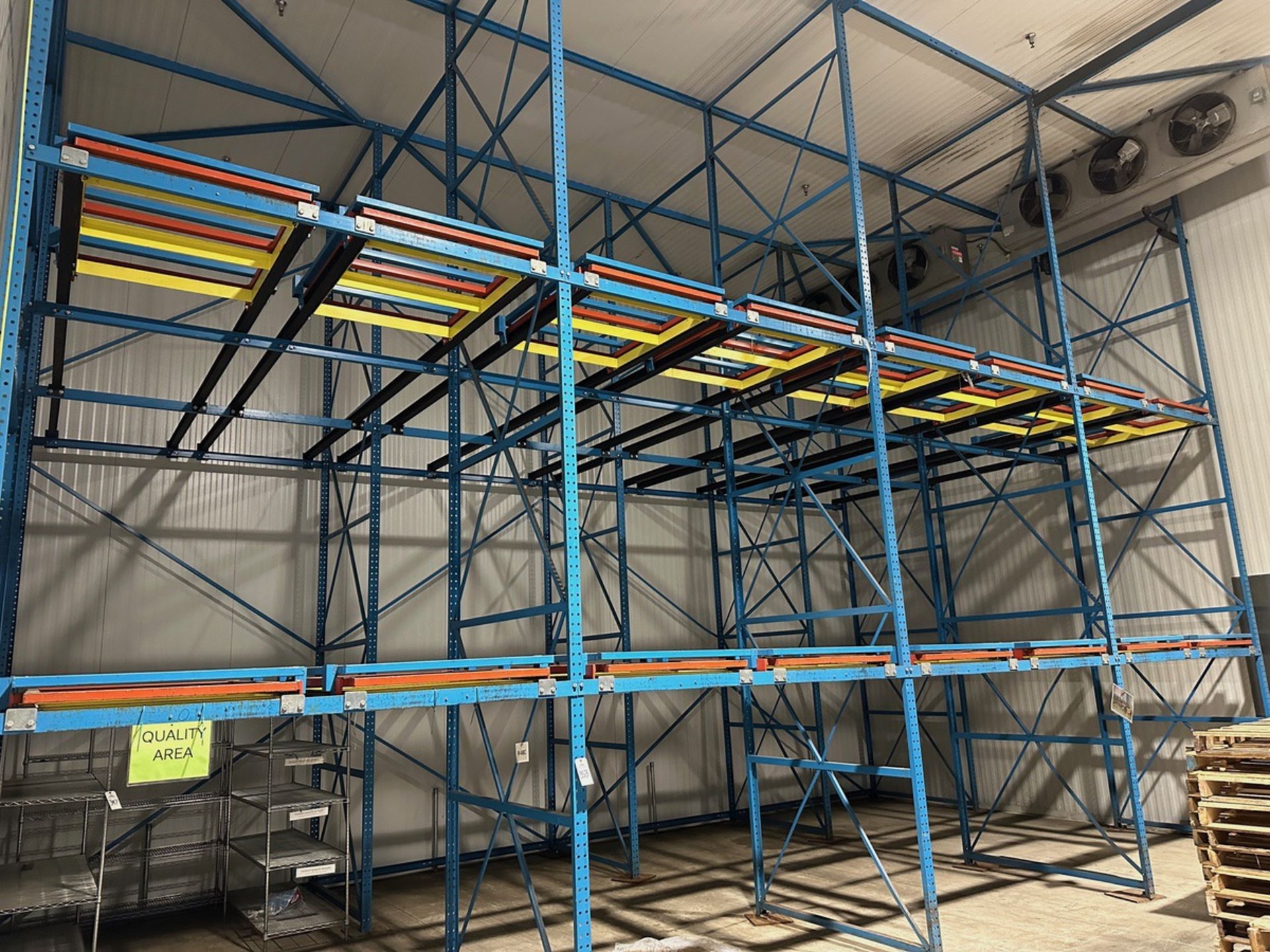 Lot of Gravity Fed Pallet Racking - (20) 22' x 66" Uprights (Bays 200 | Rig Fee $4225 See Desc