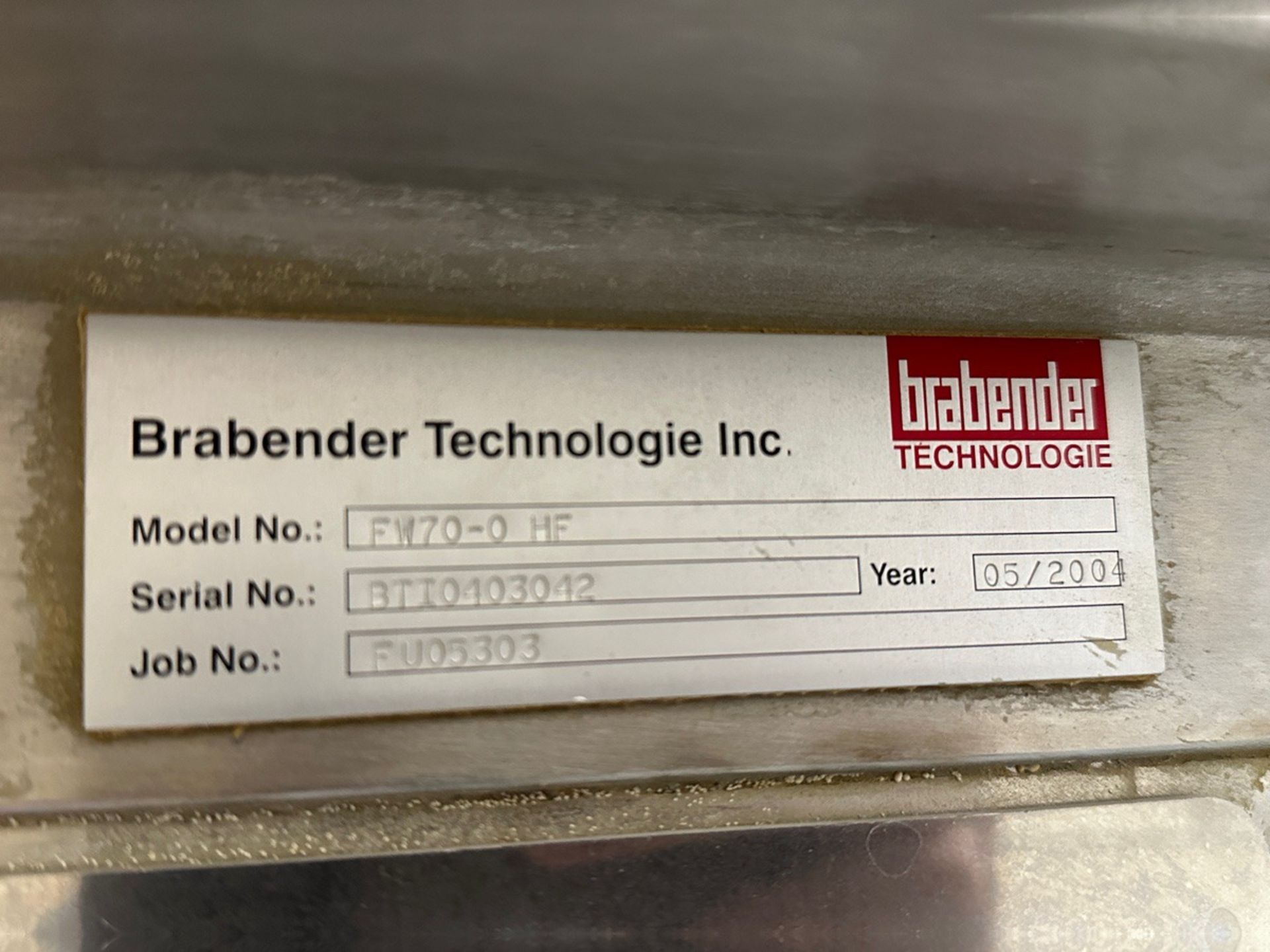 Brabender Stainless Steel Ingredient Hopper - Model FW70-0 HF, S/N BTI0403042 - Image 6 of 6