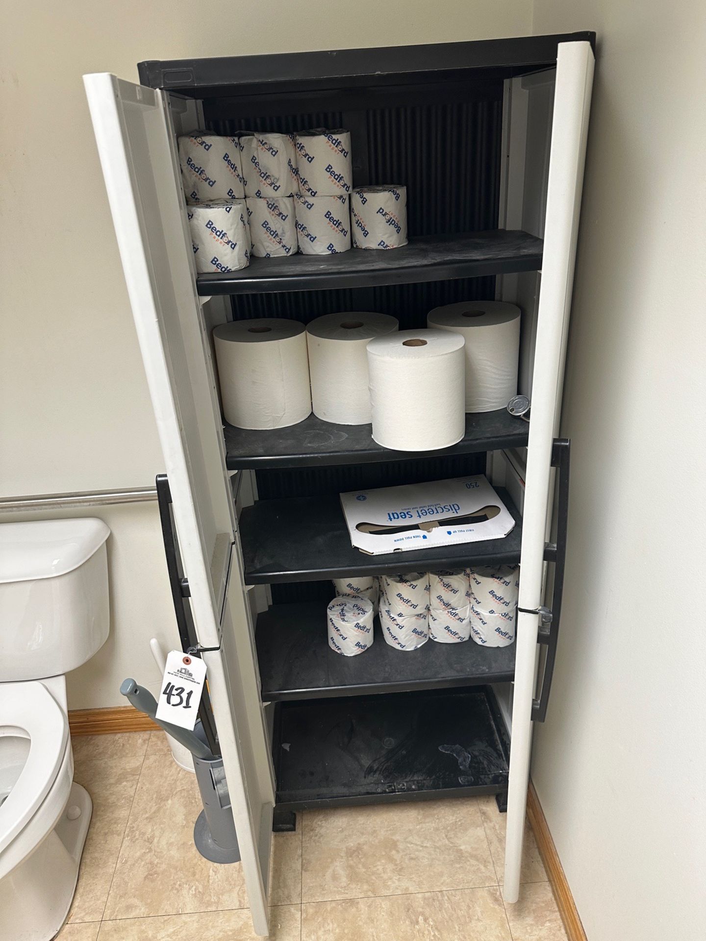 Lot of (2) Bathroom Storage Cabinets with Supplies | Rig Fee $200