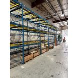 Lot of Gravity Fed Pallet Racking - (13) 15' x 78" Uprights (2 Deep), (68) 8' Crossbeams with 5"