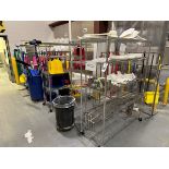 Lot of Janitorial Supplies with Wire Shelving Units