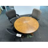 Lot of 4' Diameter Wooden Table and (3) Chairs | Rig Fee $25