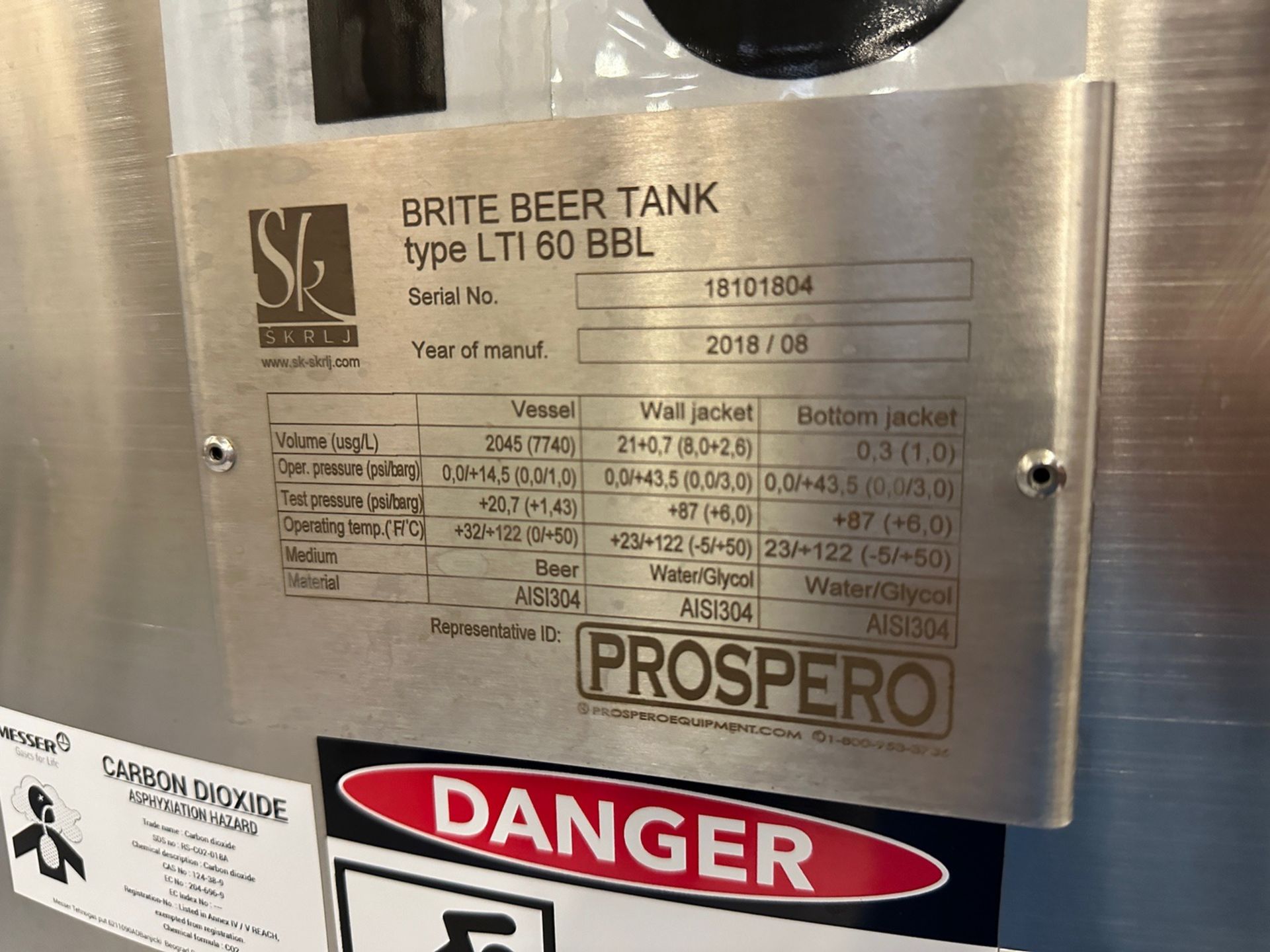 2018 Prospero 60 BBL Stainless Steel Brite Tank (13) - Dish Bottom, Glycol Jacketed | Rig Fee $2230 - Image 3 of 5