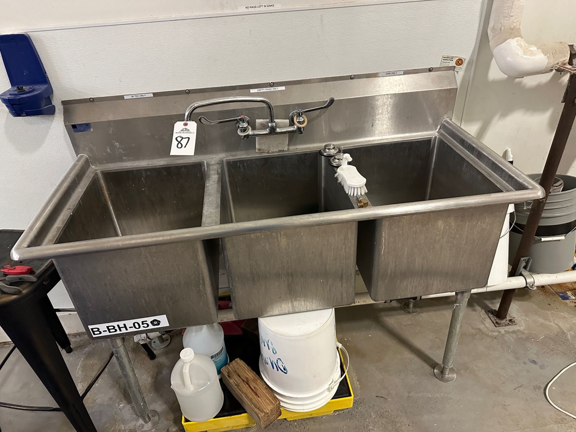 3-Compartment Stainless Steel Sink (Approx. 57" x 26")