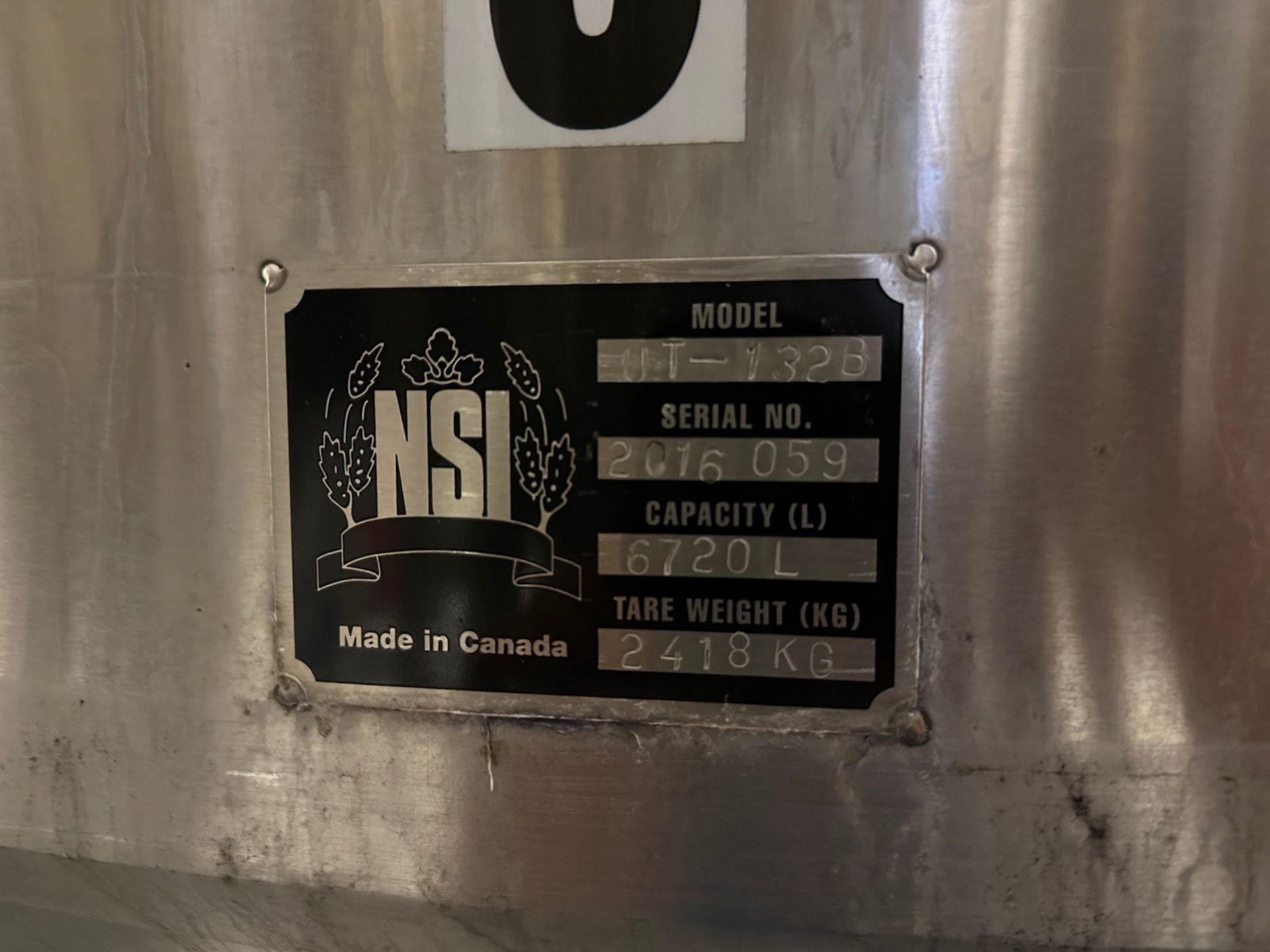 (1 of 6) 2016 NSI 132 BBL FV / 175 BBL or 5,400 Gal Max Capacity Stainless Steel Uni-Tank (8) , Cone - Image 4 of 4