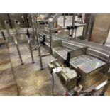Bevco Conveyor over Stainless Steel Frame (Approx. (5) 3.25" Belts x 25' to Laning and Packoff Conve