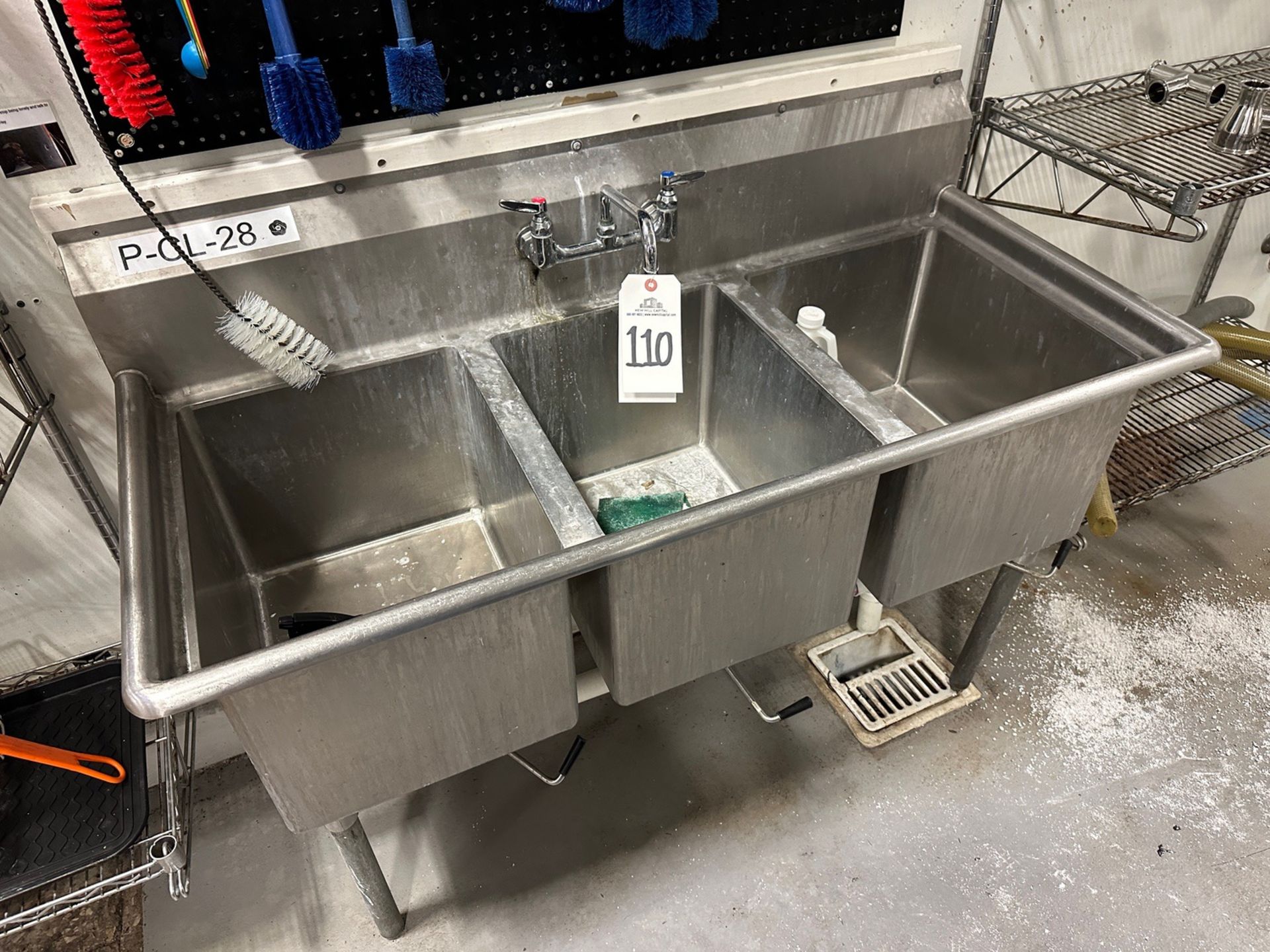 3-Compartment Stainless Steel Sink (Approx. 57" x 26")