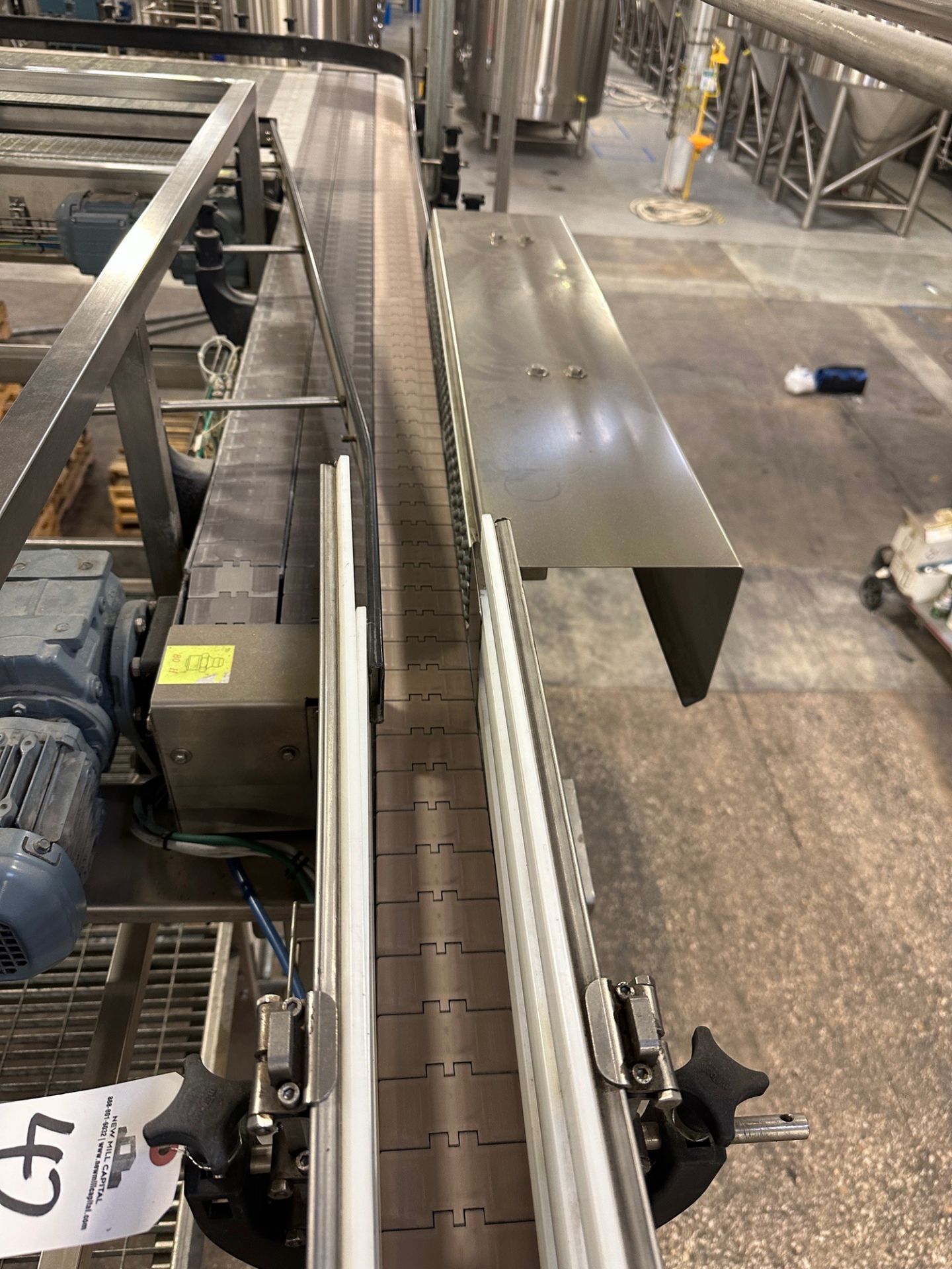 Comac Conveyor over Stainless Steel Frame from De-Pal to Spiral Rinser (Approx. 3.25" Belt x 35')