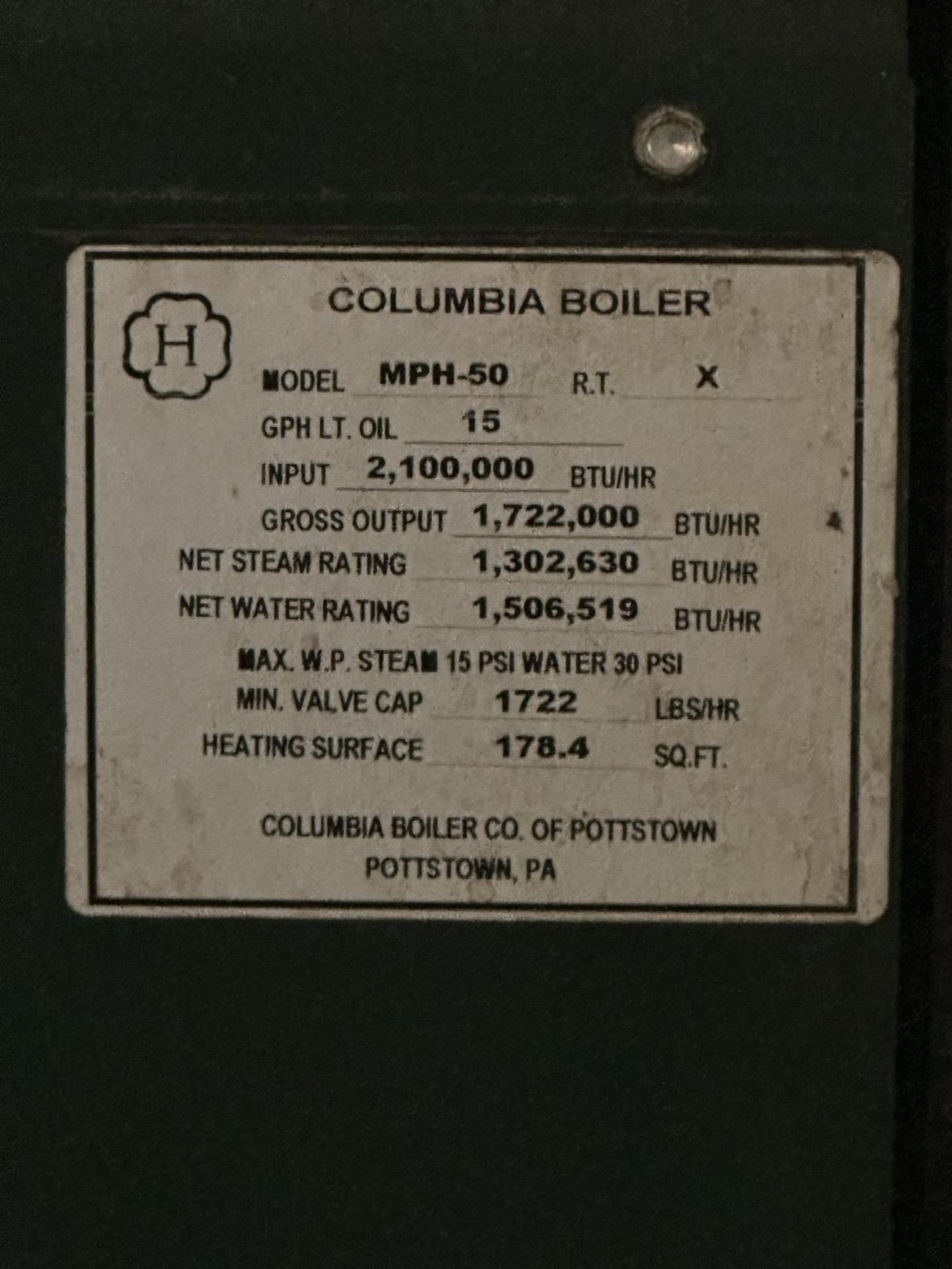 Columbia MPH-50 Gas Boiler, 2,100,000 BTU/HR Input | Rig Fee $350 - Image 4 of 4