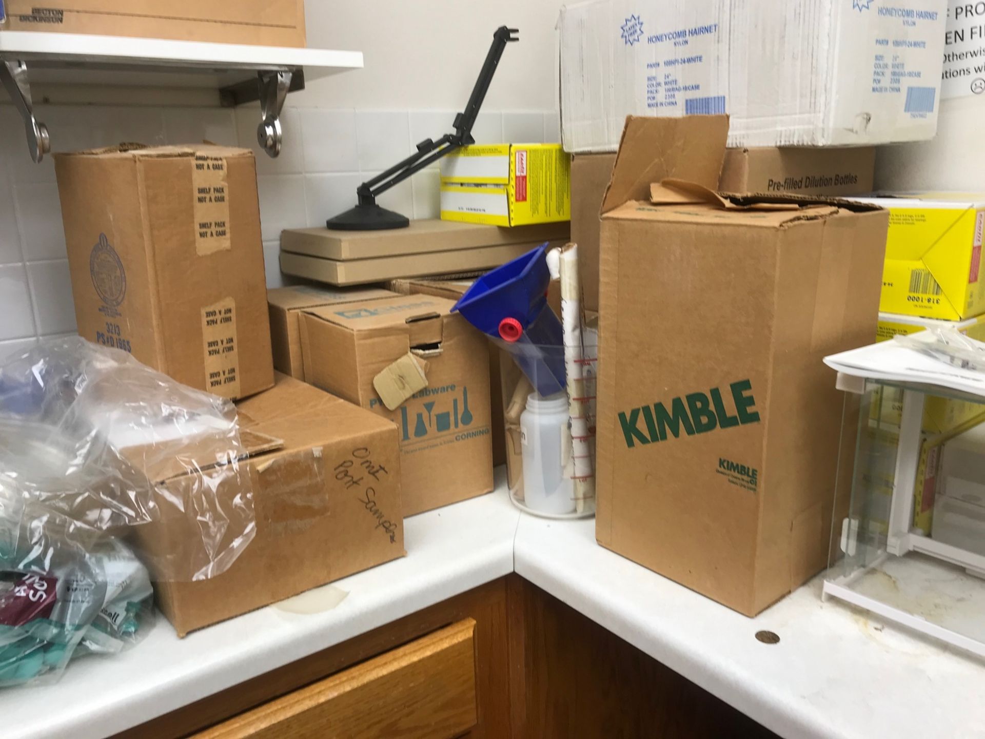 Lot of Lab Equipment, Syringes, Coolers, Rubber Gloves, Hair Nets, Ear Plugs and Bags (Cabinets - Image 4 of 7