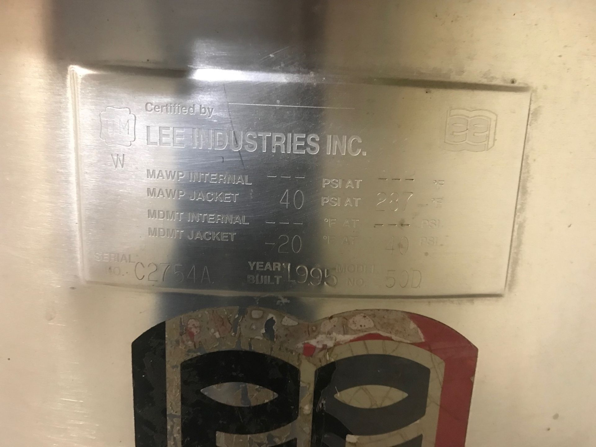 Lee Industries 50D, 316 Stainless Steel Steam Jacketed Kettle, 50 Gallon, S/N C2754A - Image 2 of 3