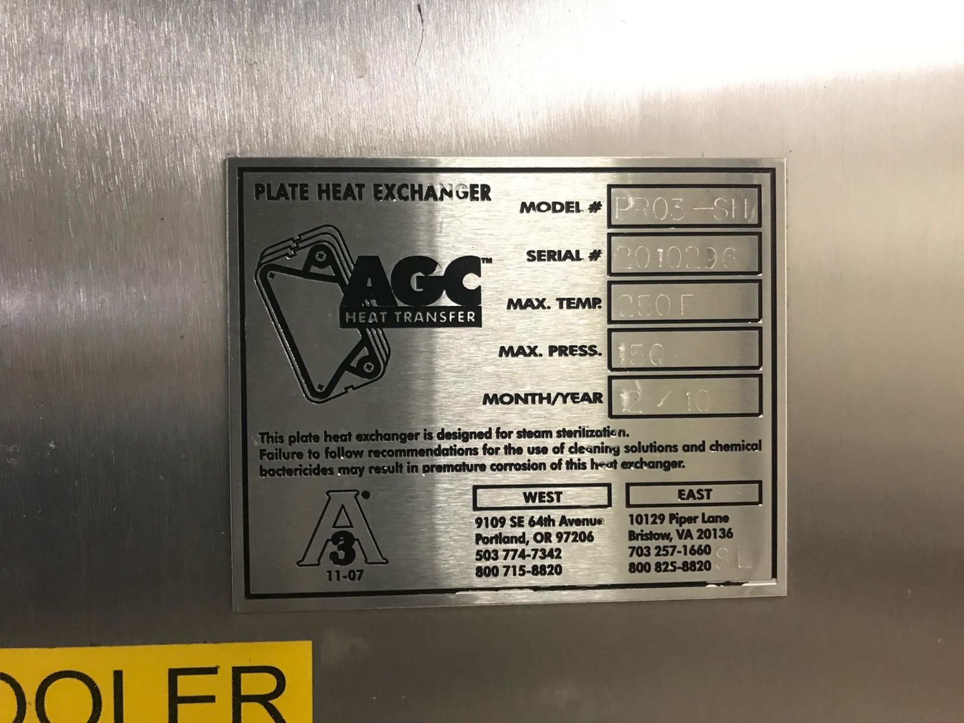 AGC Model PRO 3-SH Stainless Steel Plate Heat Exchanger, (120) Plates, S/N 2010296 - Image 2 of 3