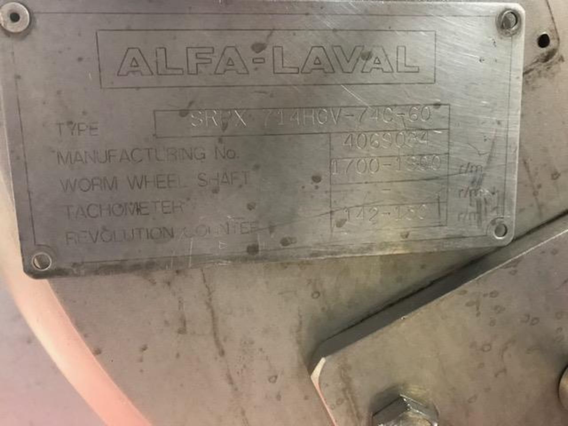 Alfa Laval Stainless Steel Separator, Model SRPX714HGV-74C-60, Serial # 4069084 - Image 3 of 3