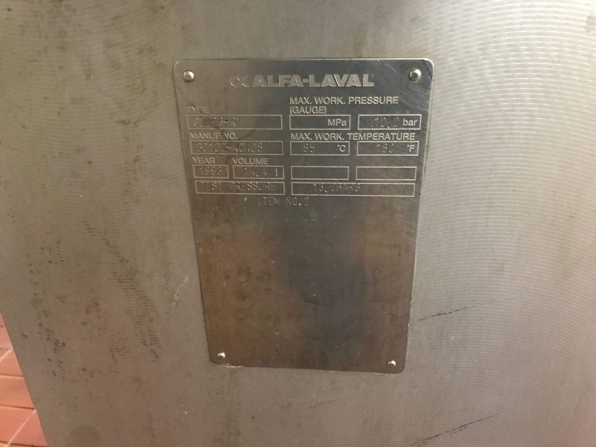 Alfa Laval CIIP 6-RM Stainless Steel Tie Bar Plate Heat Exchanger, 2.5" Connections, S/N 23087 - Image 2 of 2