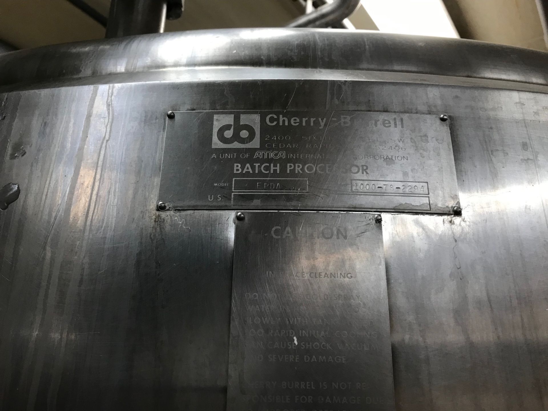 Cherry Burrell 1000 Gallon Batch Processor, Model EPDA, Vertical Agitation, S/N 1000-78-2294 - Image 2 of 5