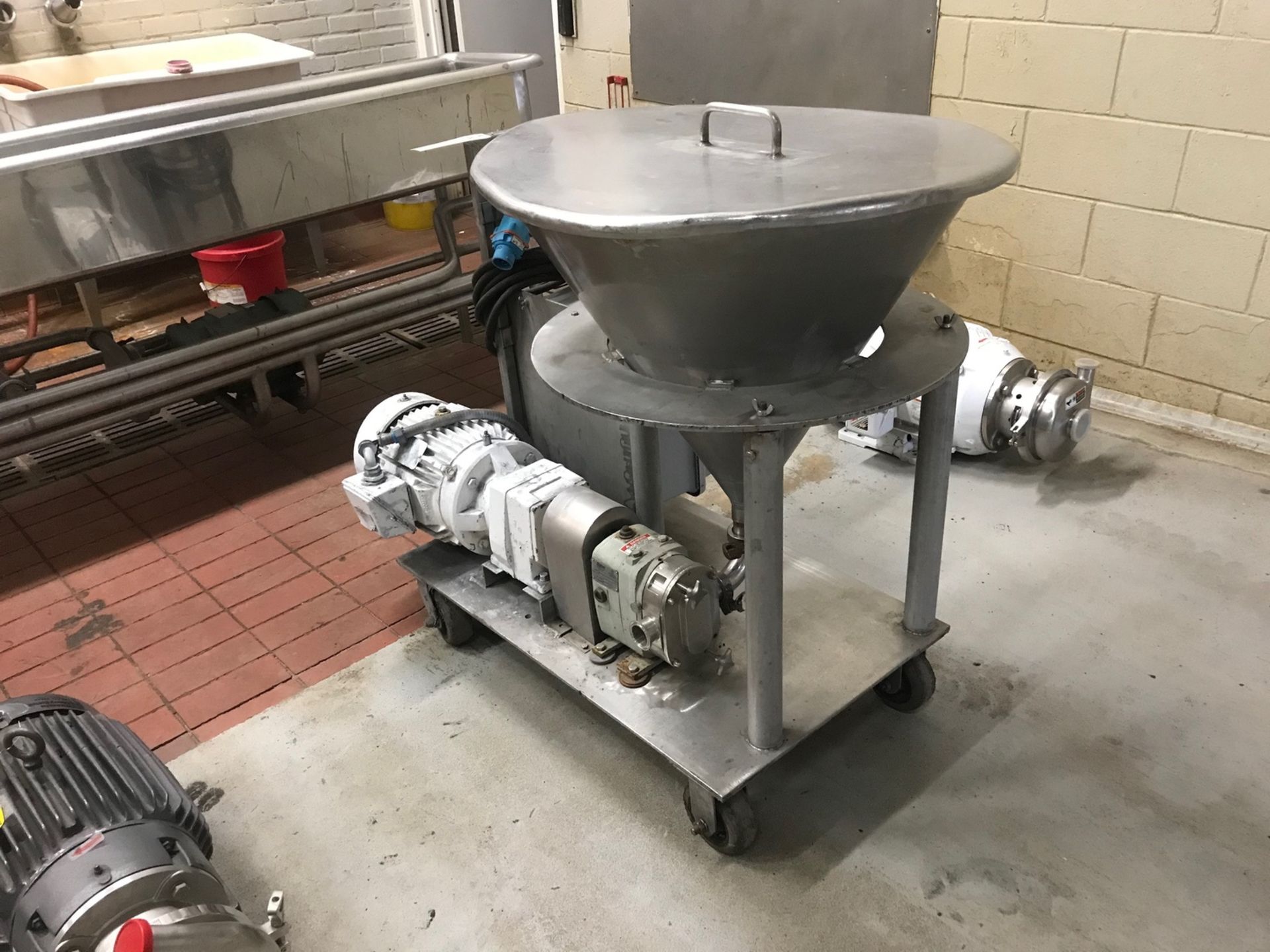 Fristam Model FKL20A, PD Pump, 1.5" Connections, with Dry Ingredient Hopper & Stainless Steel Stand