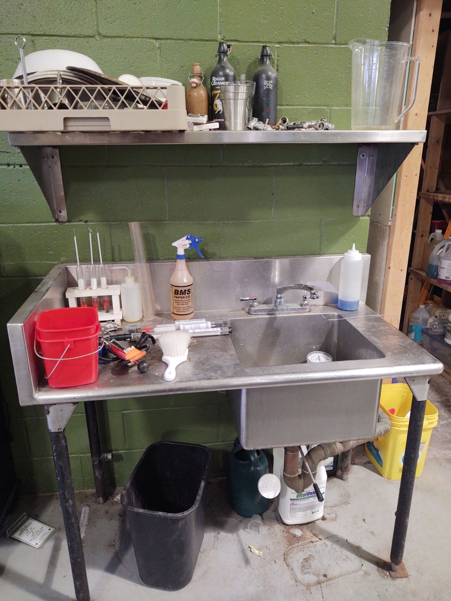 SS Sink With Wing and Back Splash 4' x 2' and 4' SS Wall Shelf