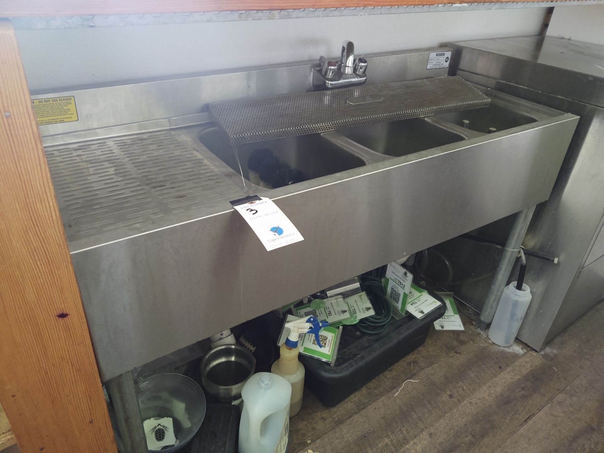 All SS 3 Compartment Under Bar Sink 4' Width