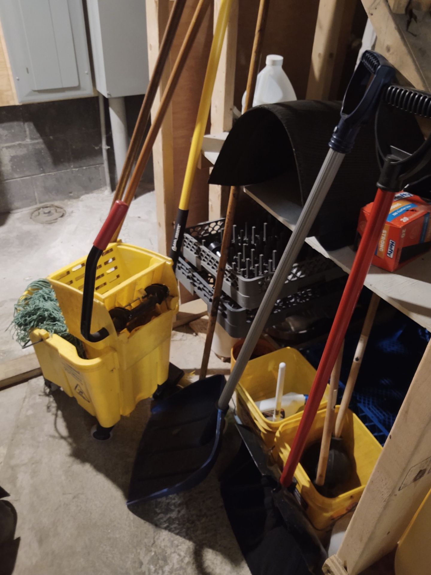 (Lot) Implements In Alcove c/o: Shovels, Brooms, Mops, In One Area - Image 3 of 3