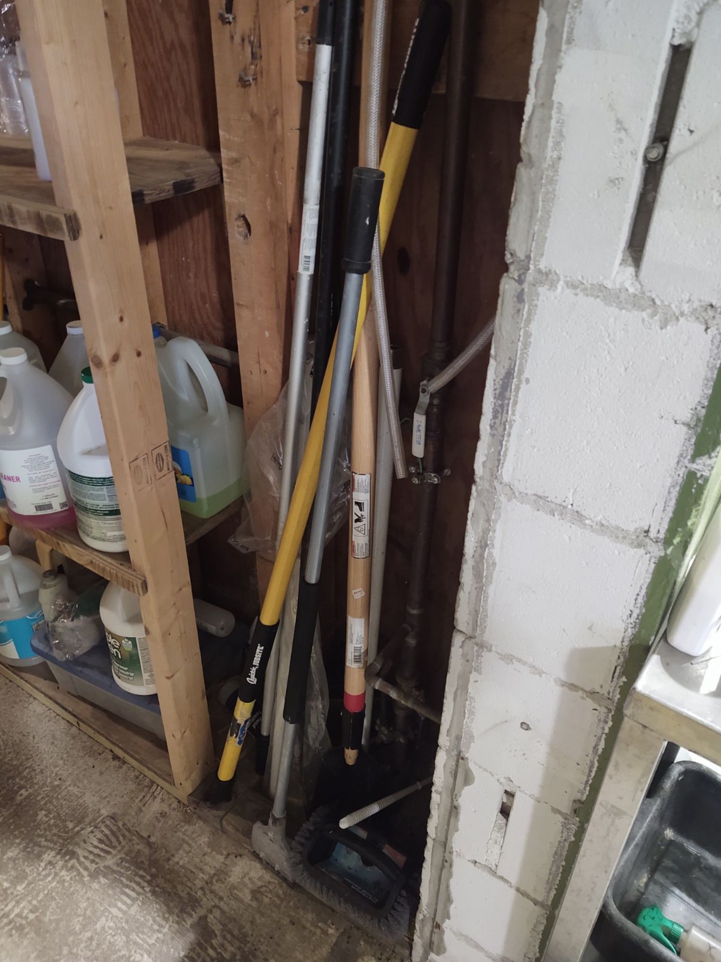 (Lot) Implements In Alcove c/o: Shovels, Brooms, Mops, In One Area - Image 2 of 3