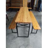 {LOT} (4) Custom Metal Frame Folding Wood Bench & Table 86" x 17"