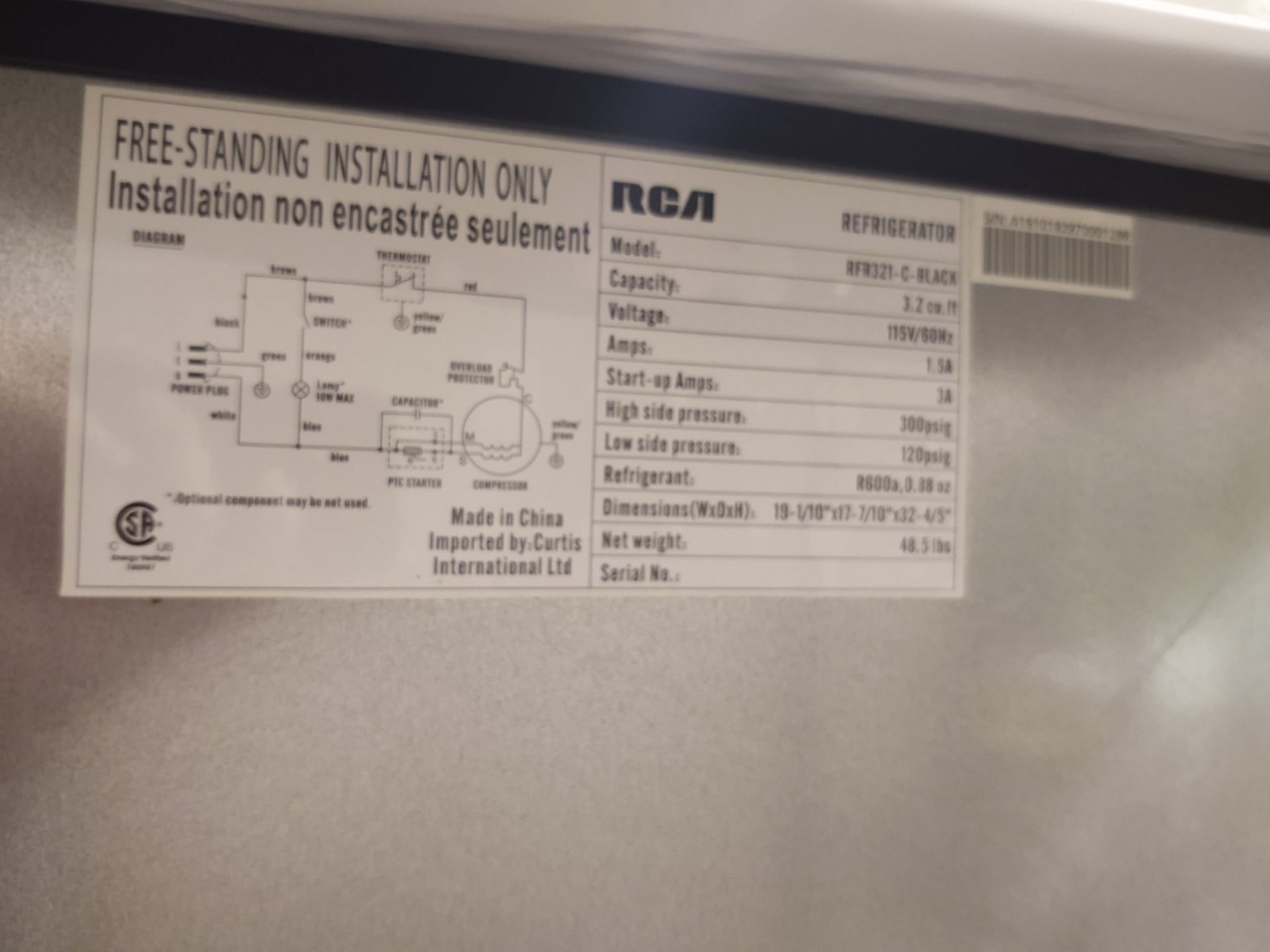 RCA Under Counter Refrigerator - Image 3 of 3