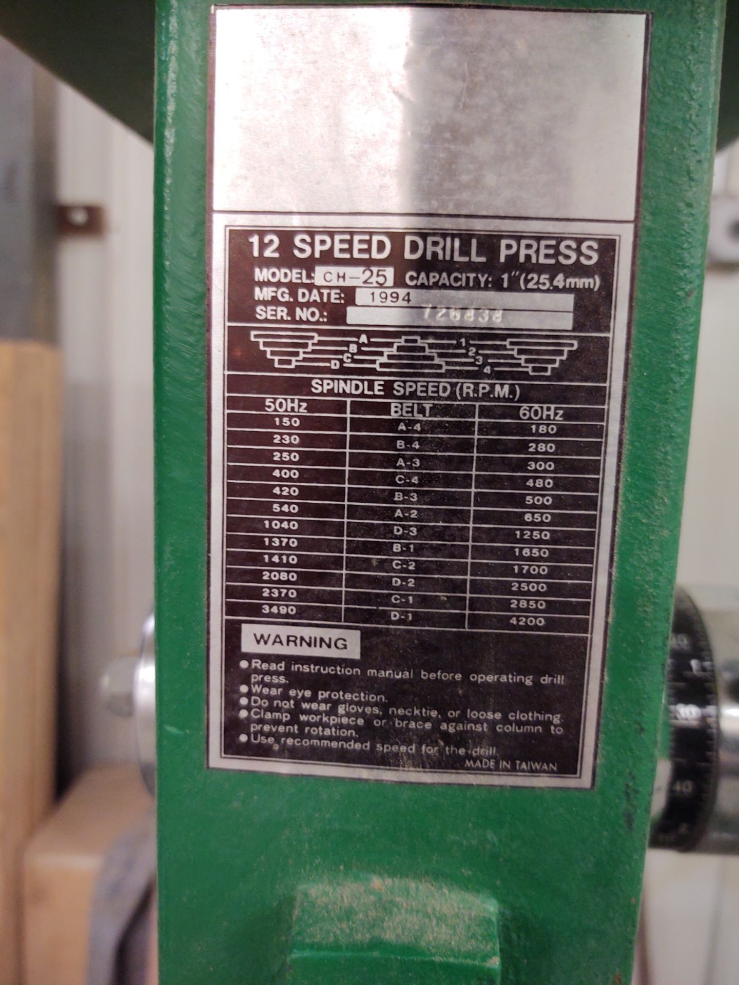 Woodtek Electric Drill Press #CH25 12-Speed - Image 3 of 3