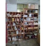 (Lot) Asst. Supplies On 2 Sections of Wood Shelving c/o: Safety Equipment, Abrasive Pads, and