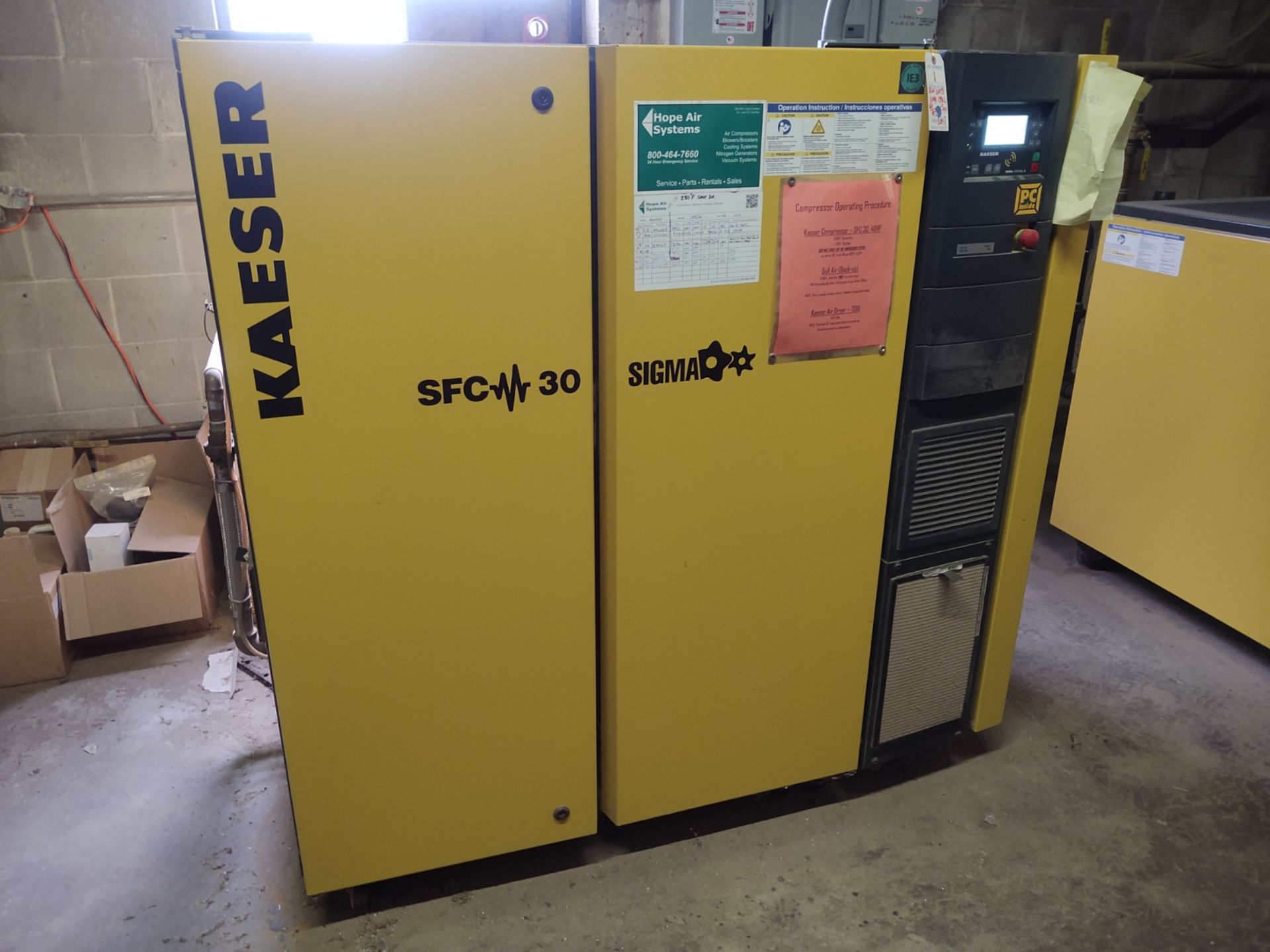 2017 Kaeser SFC30 Sigma, 40Hp, 3 Phase Rotary Screw Air Compressor, w/ Run Time: 20,073hrs, Load