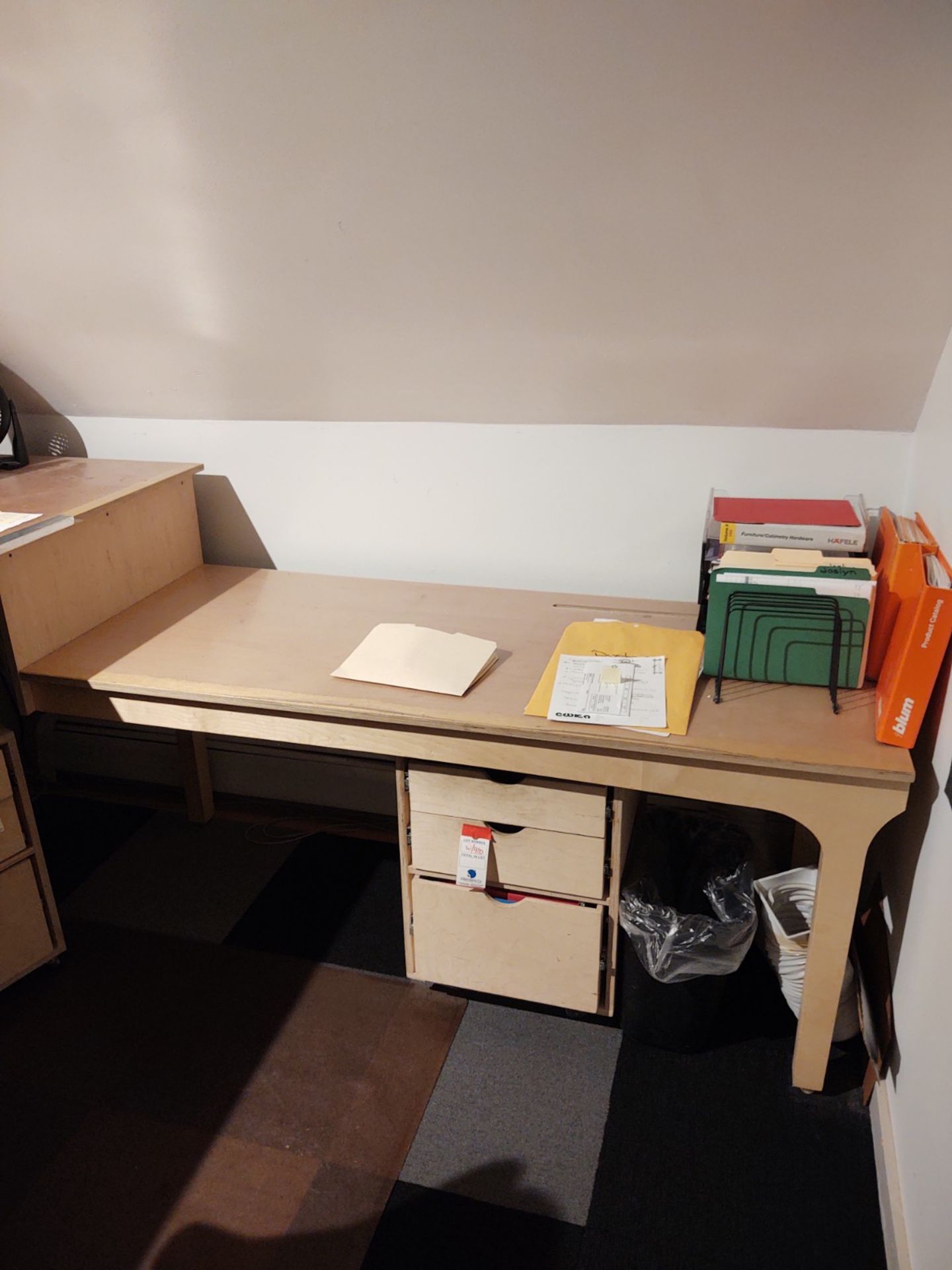 L-Shaped Wood Desk w/ (2) Portable Files and Adjustable Height Stool - Image 3 of 3
