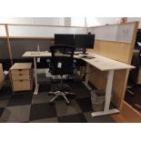 L-Shaped Wood Top Ergonomic Desk w/ Adjustable Chair and File