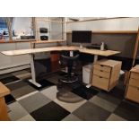 L-Shaped Wood Top Ergonomic Desk w/ Adjustable Chair and File