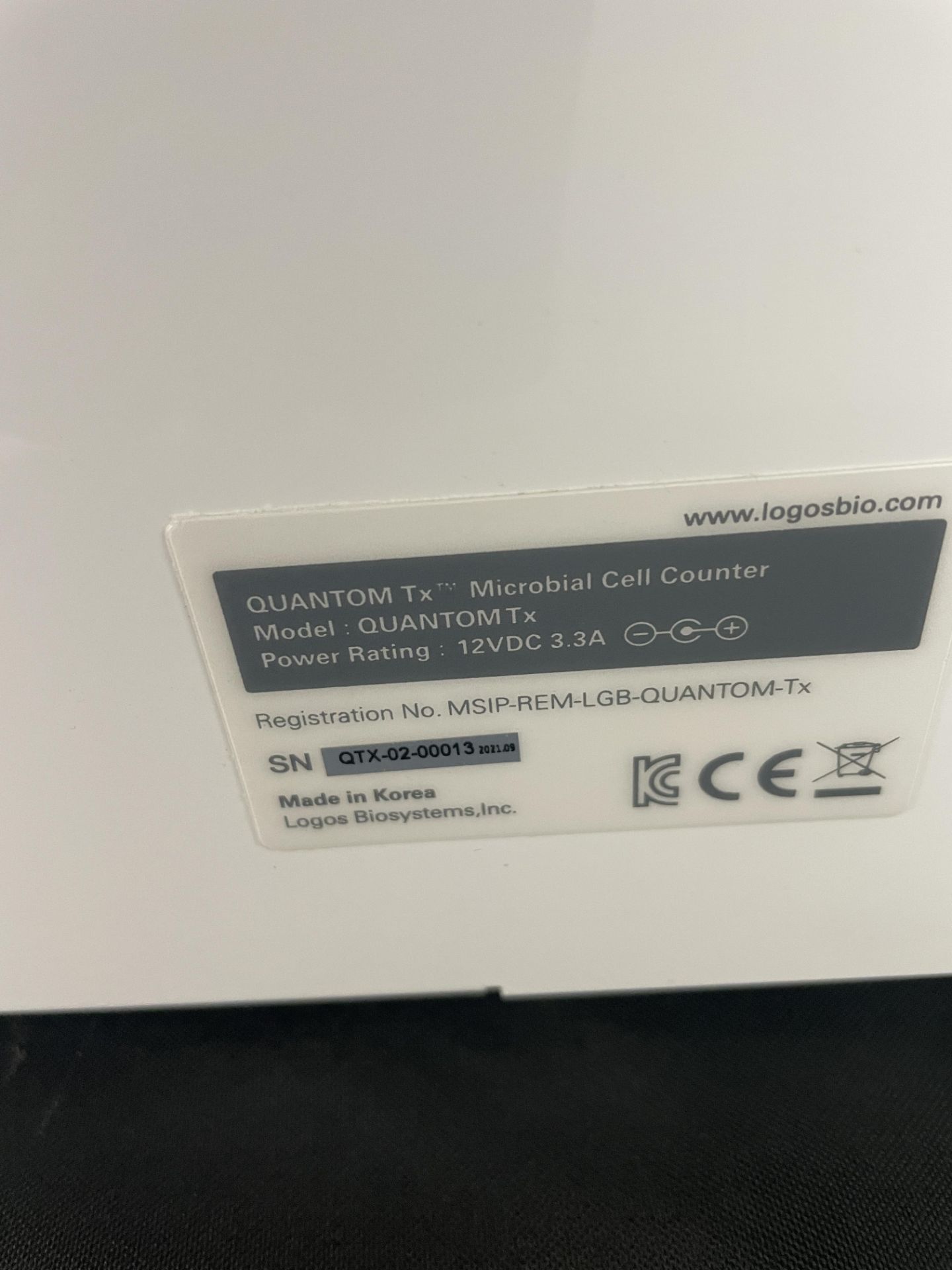 2021 Logos Biosystems QUANTOM Tx Microbial Cell Counter 12V DC, 3.3Amp S/N: QTX-02-00013 w/Quantom - Image 8 of 19