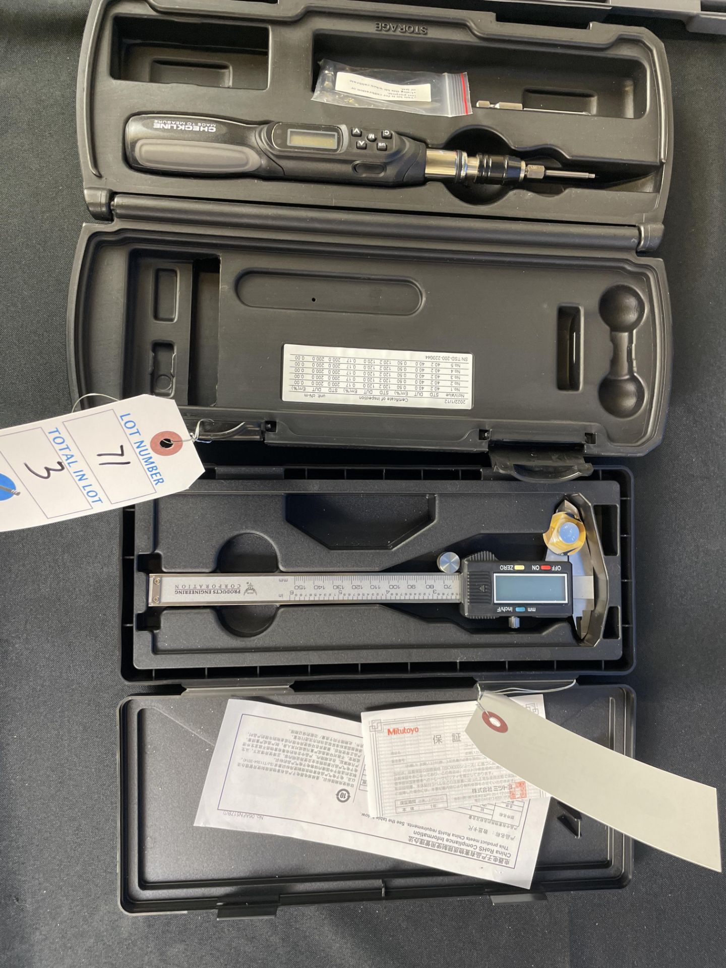 (3) Check Line Calibrated Torque Screwdriver, NEIKO 12" Digital Micrometer, and PE Corp. 6" - Image 3 of 3