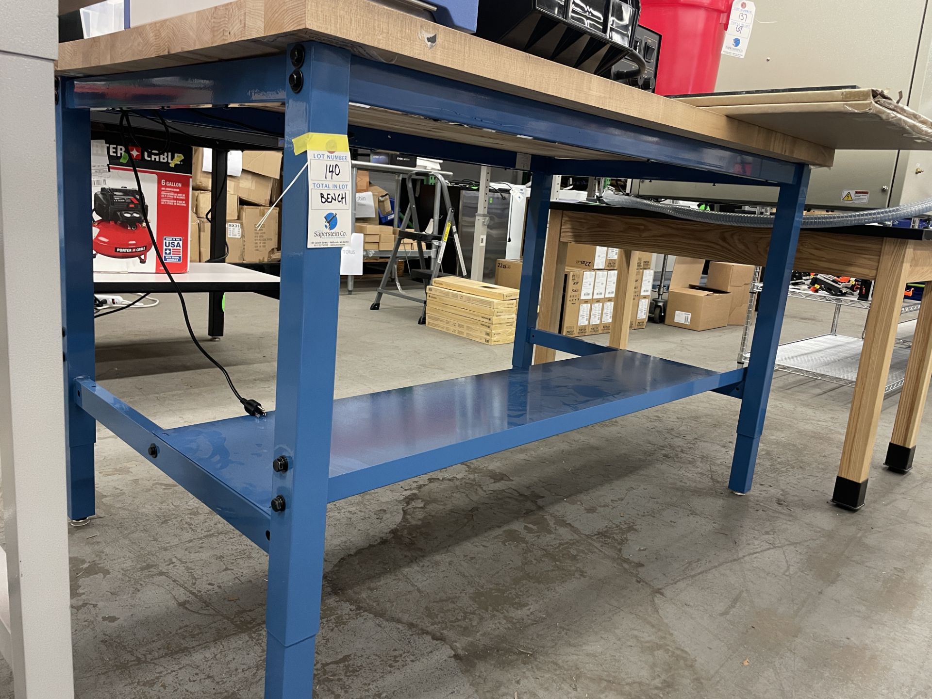 Global Maple Wood Top (1 3/4" Thick) Metal Base Work Bench w/Undershelf & Built in Electrical 5' x - Image 2 of 3