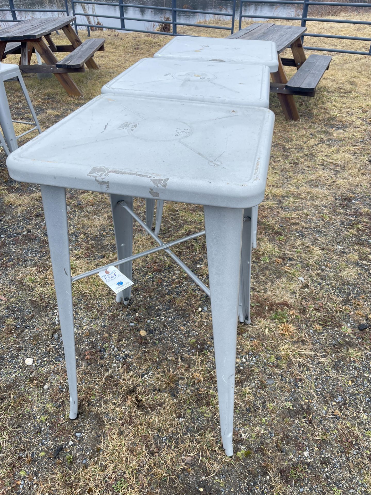 (3) Square Top Metal Cocktail Tables Approx. 24" x 24"