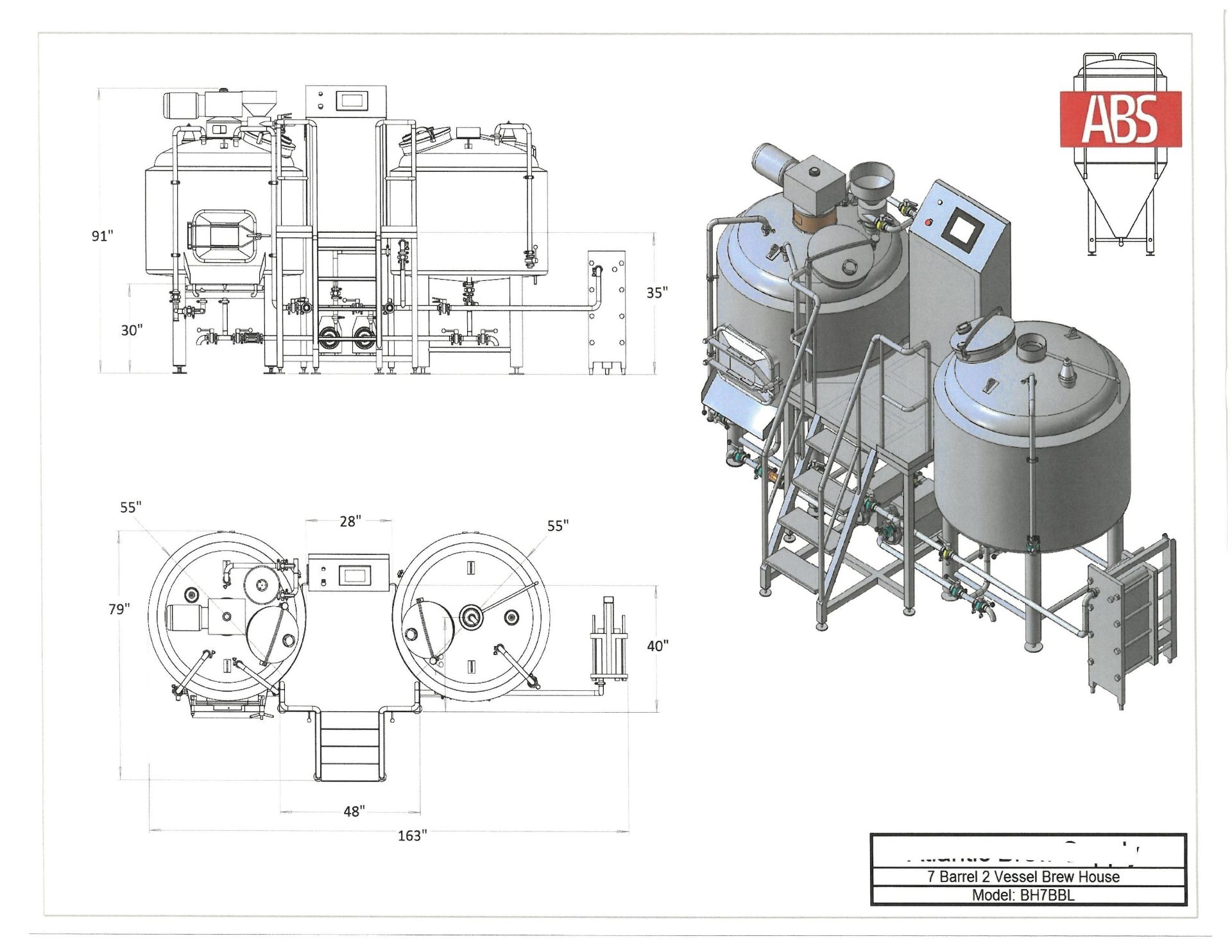 2019 ABS 7BBL Jacketed Brewhouse C/O: ABS DME 7BBL Mash Turn and 7BBL Steam Kettle, ABS Brew House - Image 2 of 8