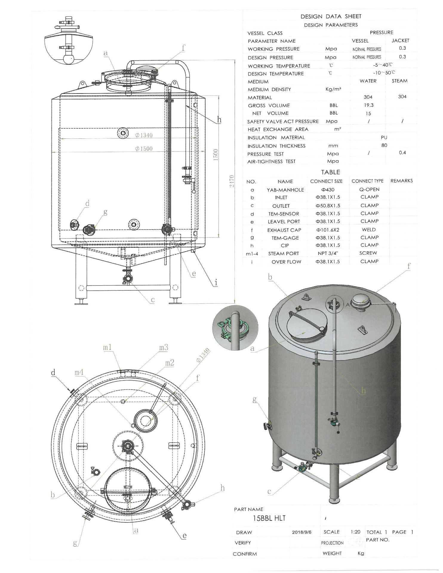 2019 ABS 15BBL Jacketed Hot/Cold Liquid Tank (SEE PICTURE #2 WITH FULL SPEC SHEET) (Located In - Image 4 of 4