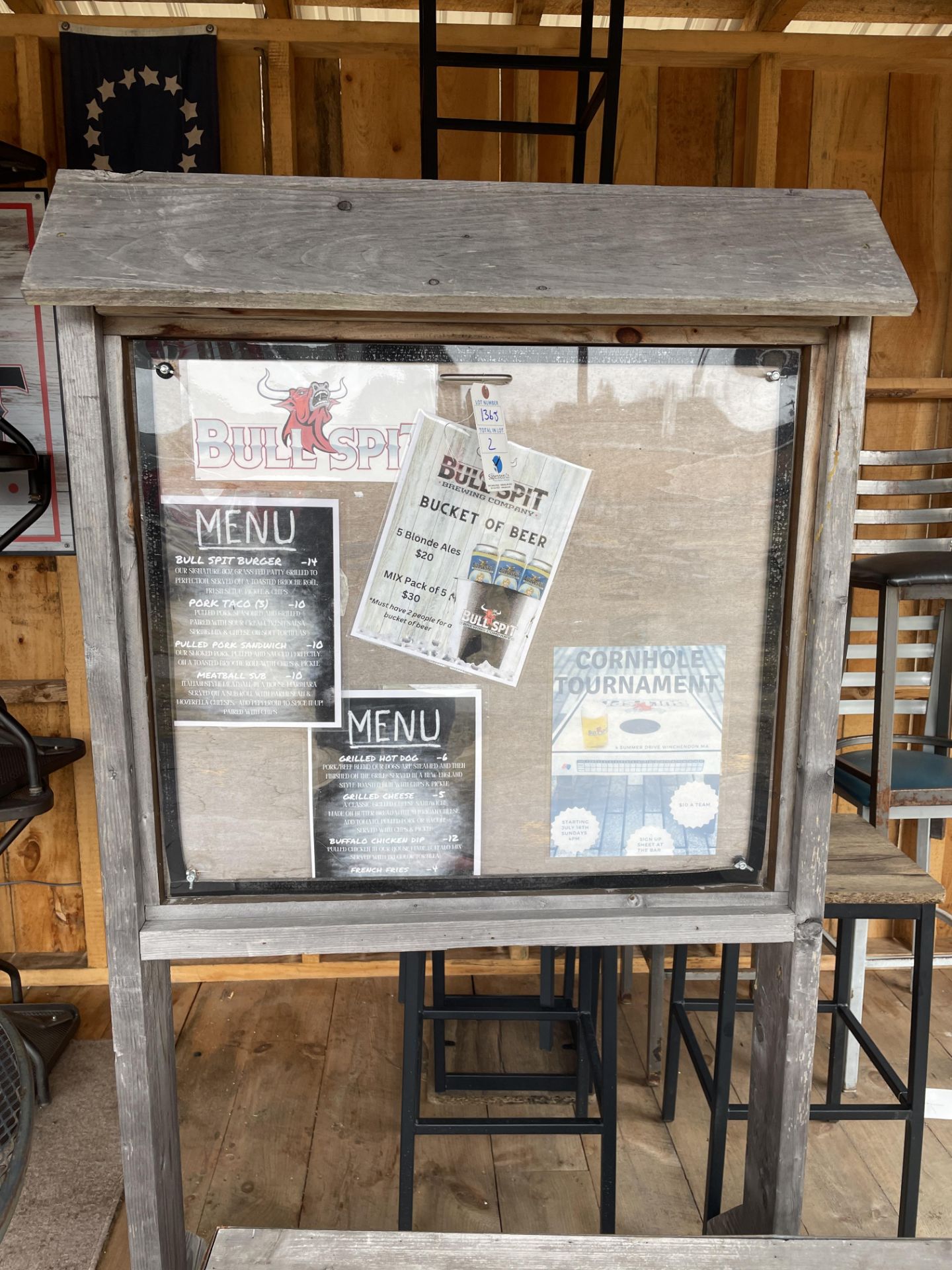 {LOT} 2 Tier Wood Frame Galvanized Table & Custom Wood Pegboard - Image 2 of 2