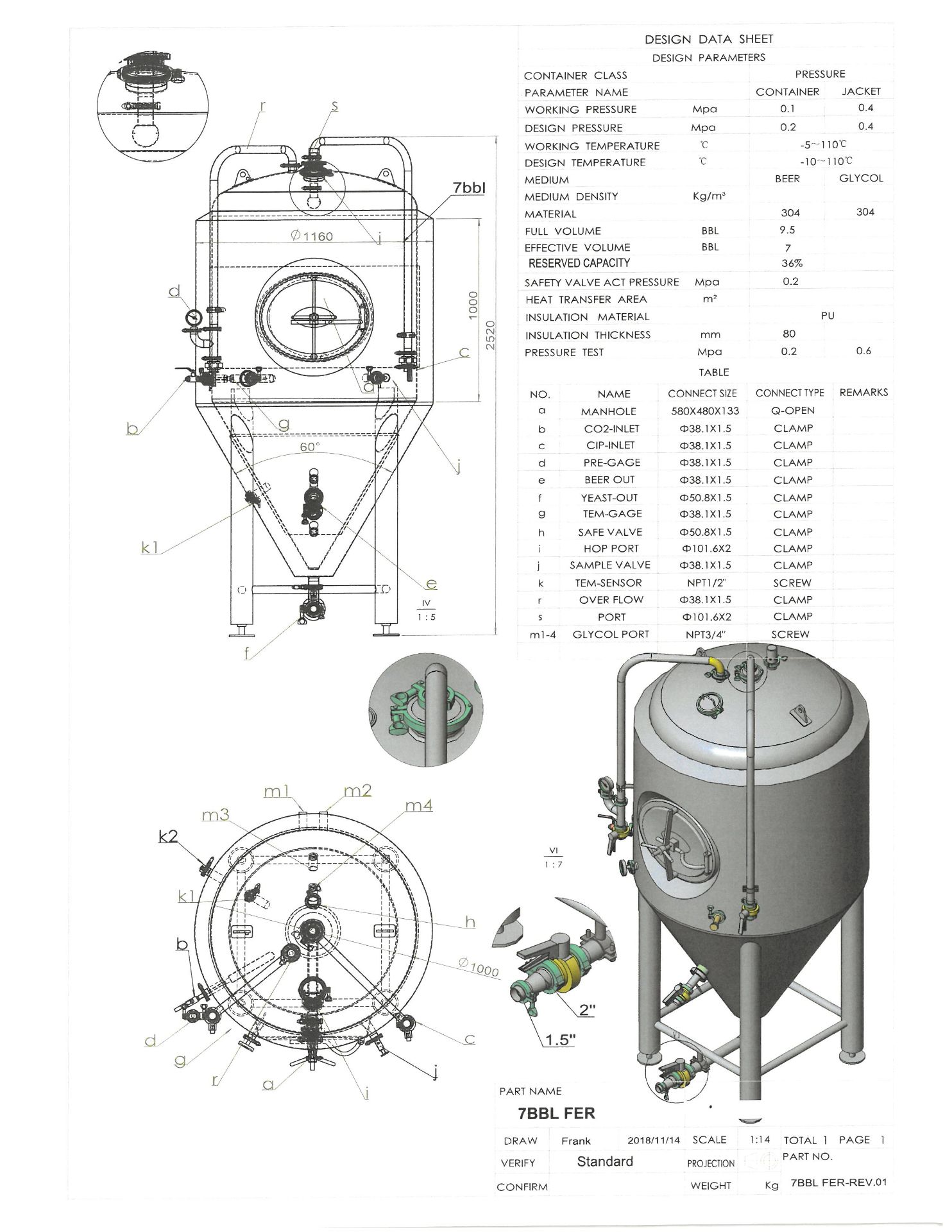 2018 ABS 7BBL Jacketed Fermenting Tank (SEE PICTURE #2 WITH FULL SPEC SHEET) (Located In Lancaster) - Image 2 of 2