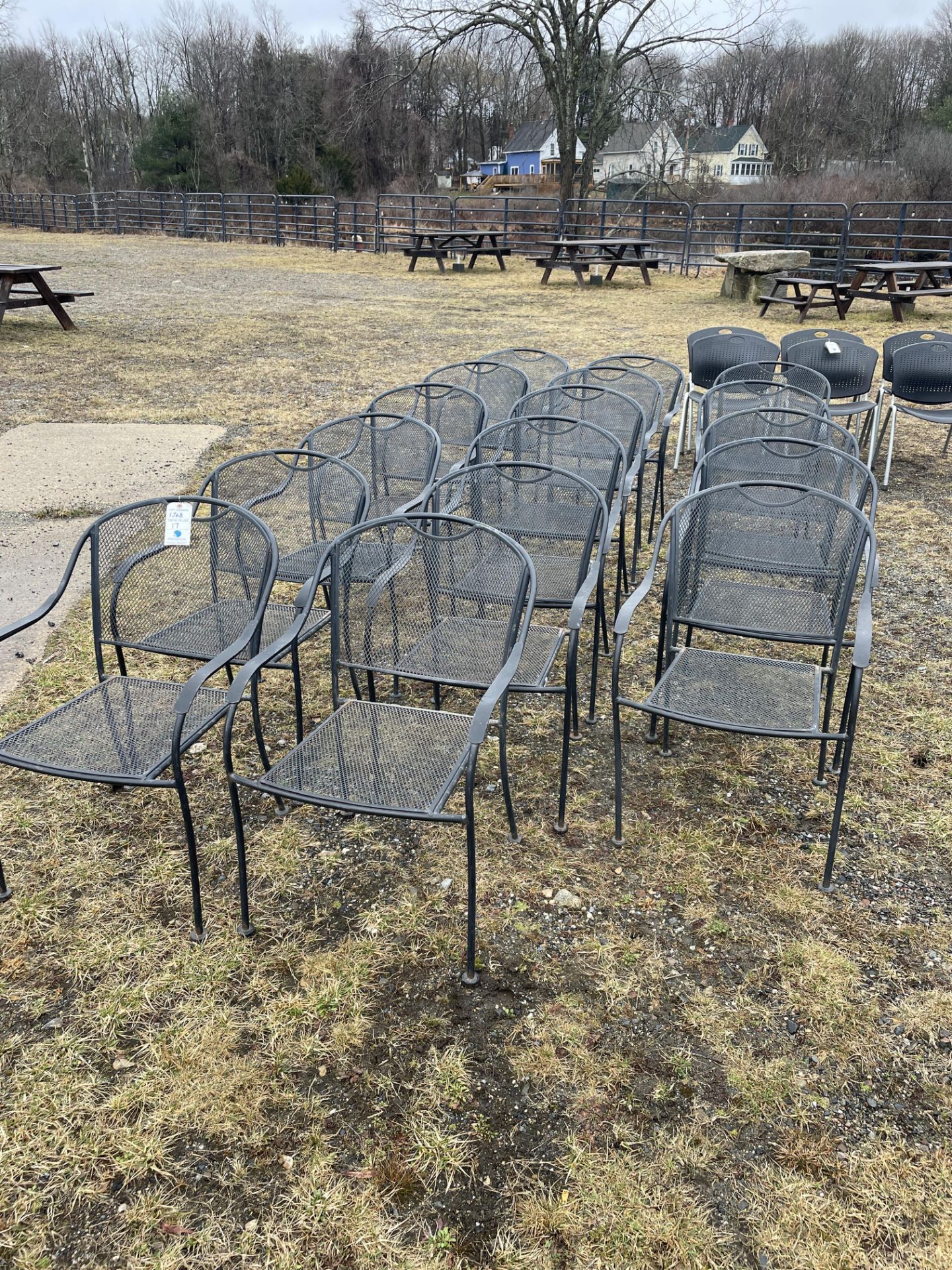 {LOT} (17) Matching Metal Frame w/Metal Mesh Seat & Back Outdoor Dining Chairs - Image 3 of 3