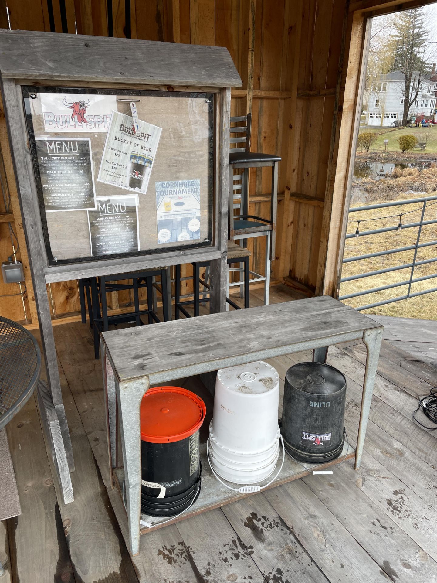 {LOT} 2 Tier Wood Frame Galvanized Table & Custom Wood Pegboard